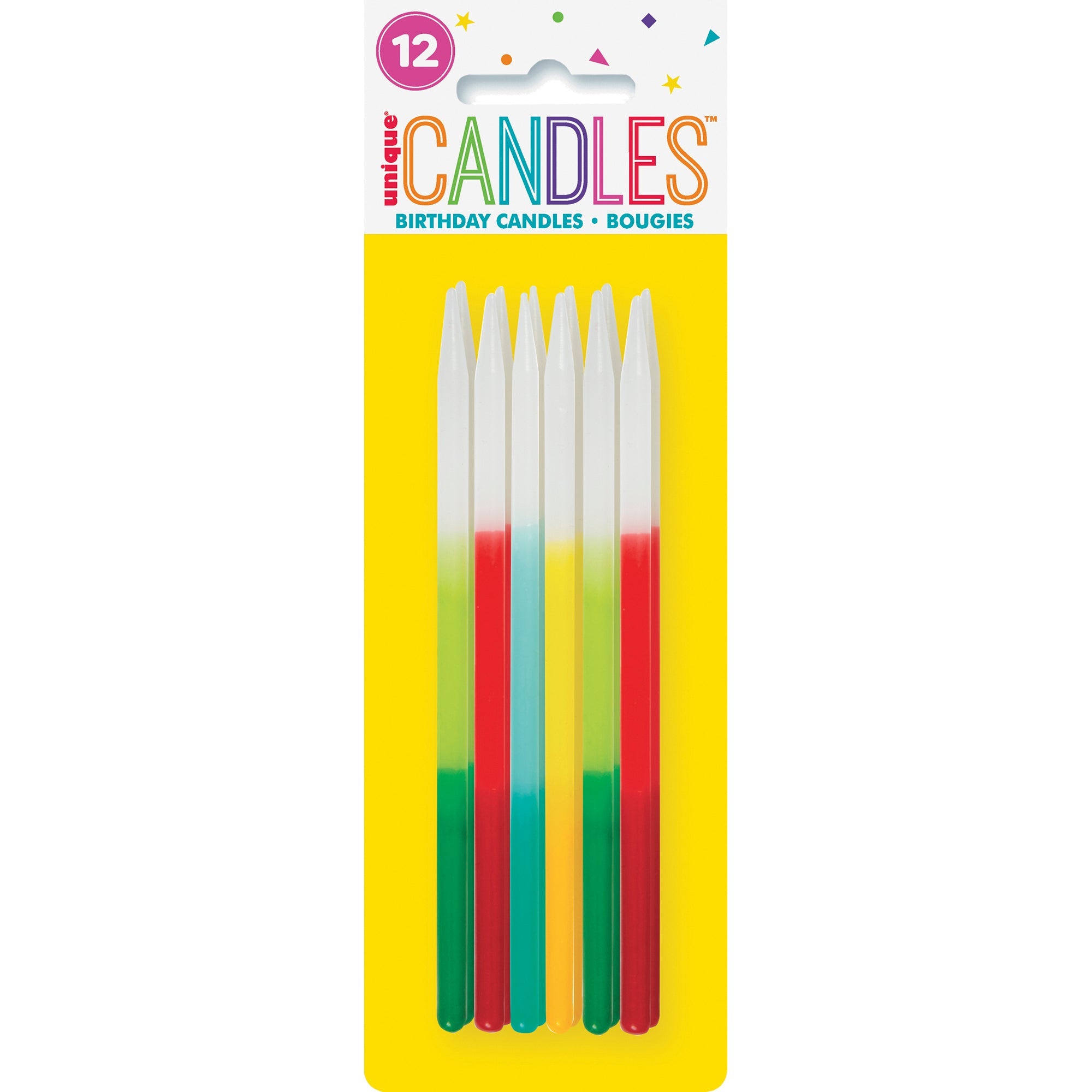 12 Birthday Candles Ombre Assorted 5in
