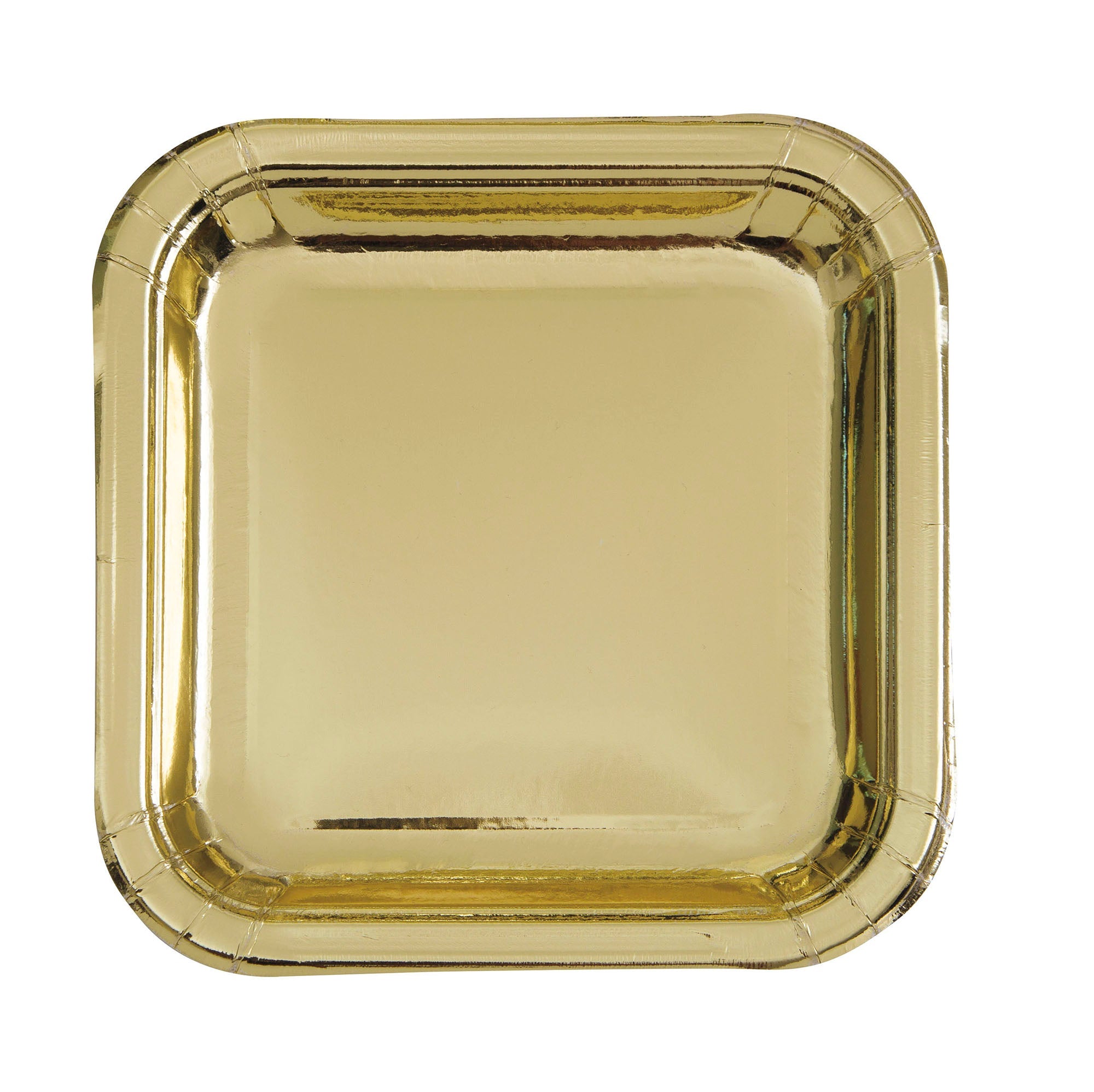 8 Square Paper Plates Metallic Gold 7in