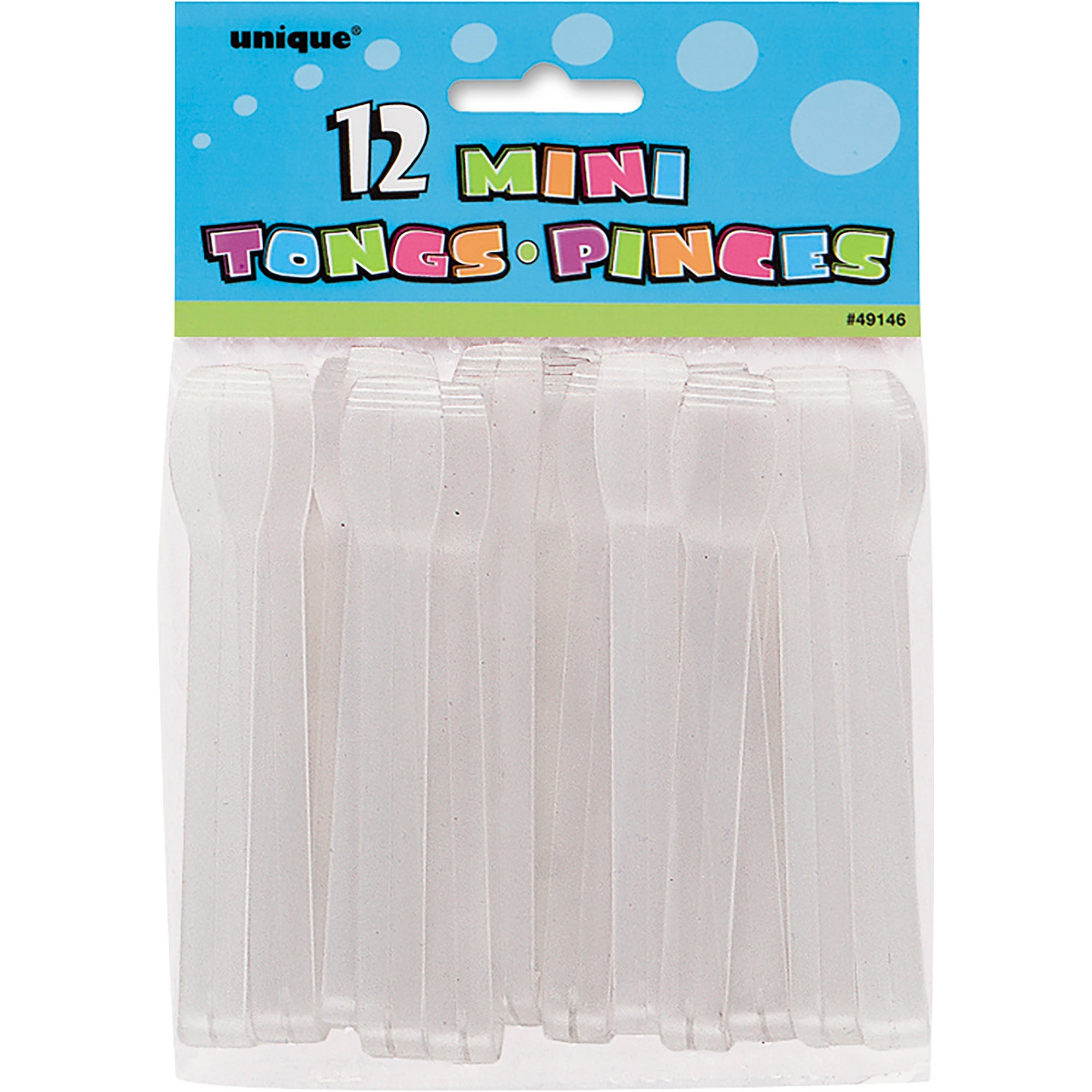 12 Clear Plastic Mini Tongs  4.5in