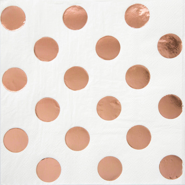 16 Rose Gold Polka Dots Beverage Napkins 9.75x9.75in
