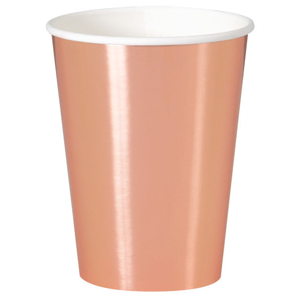 8 Paper Cups Metallic Rose Gold 12oz