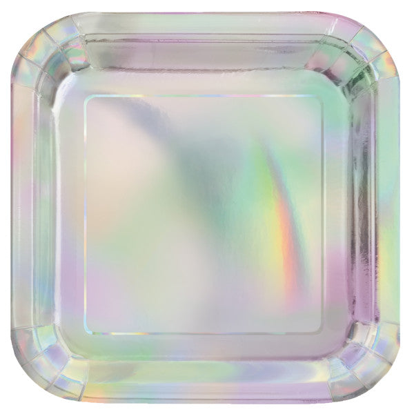 8 Square Paper Plates Iridescent 9in