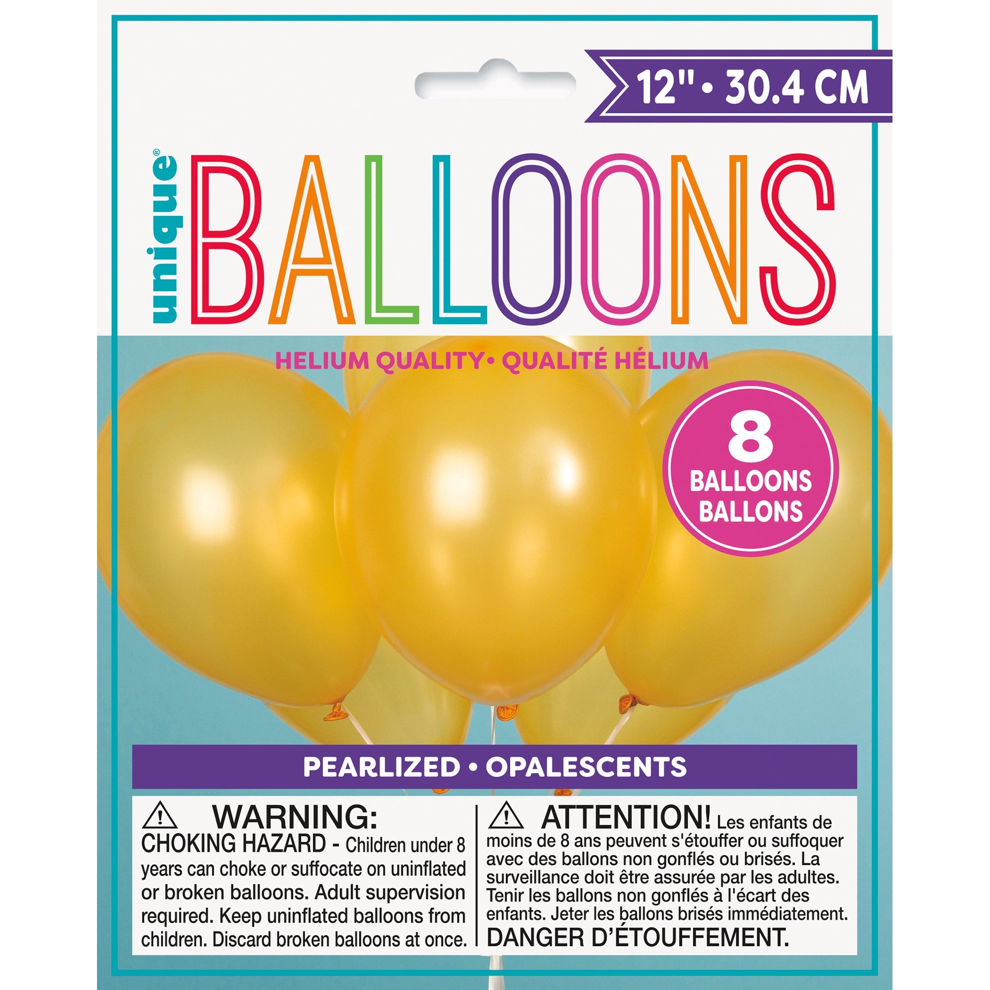 8 Latex Pearlized Balloons 12in Gold