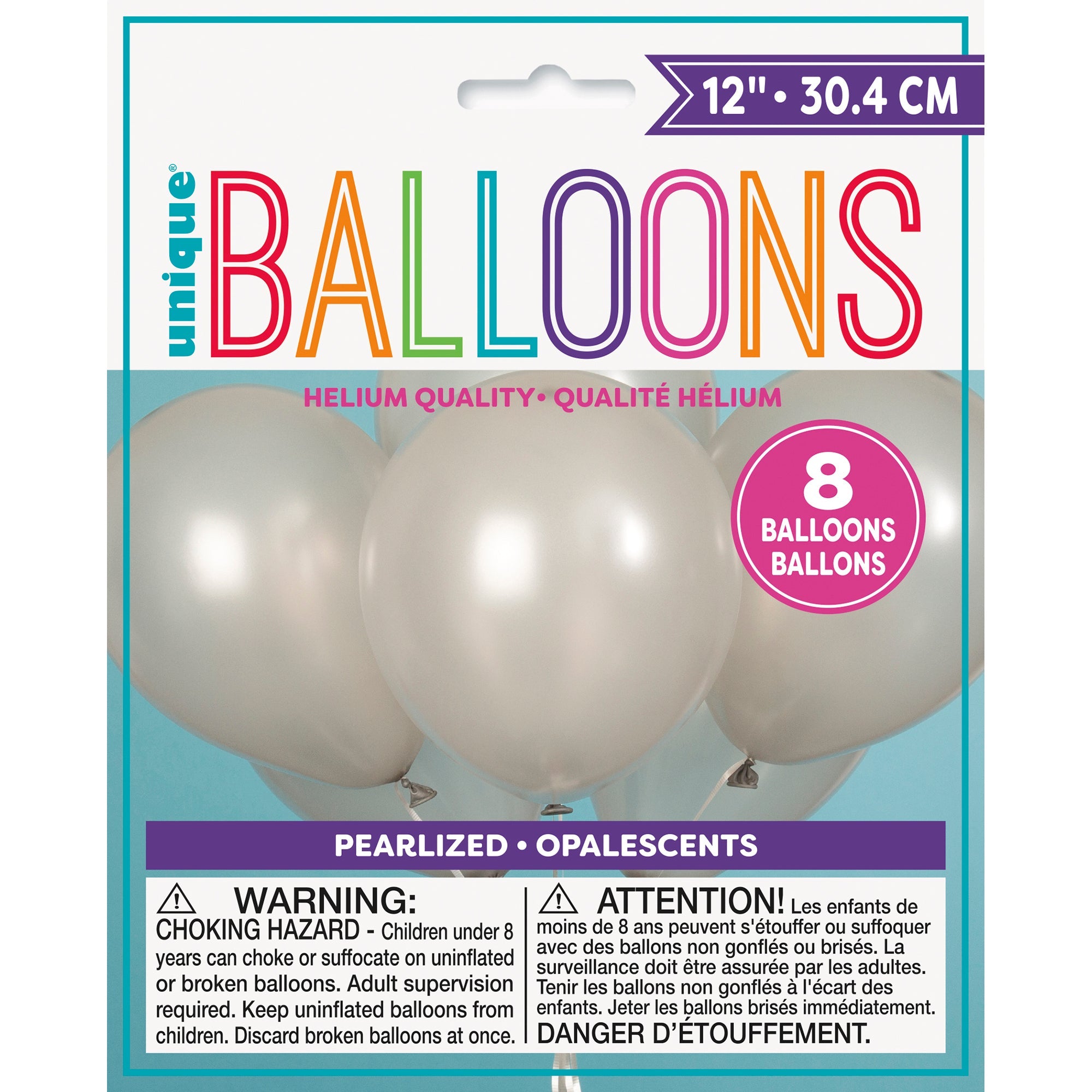 8 Latex Pearlized Balloons 12in Silver
