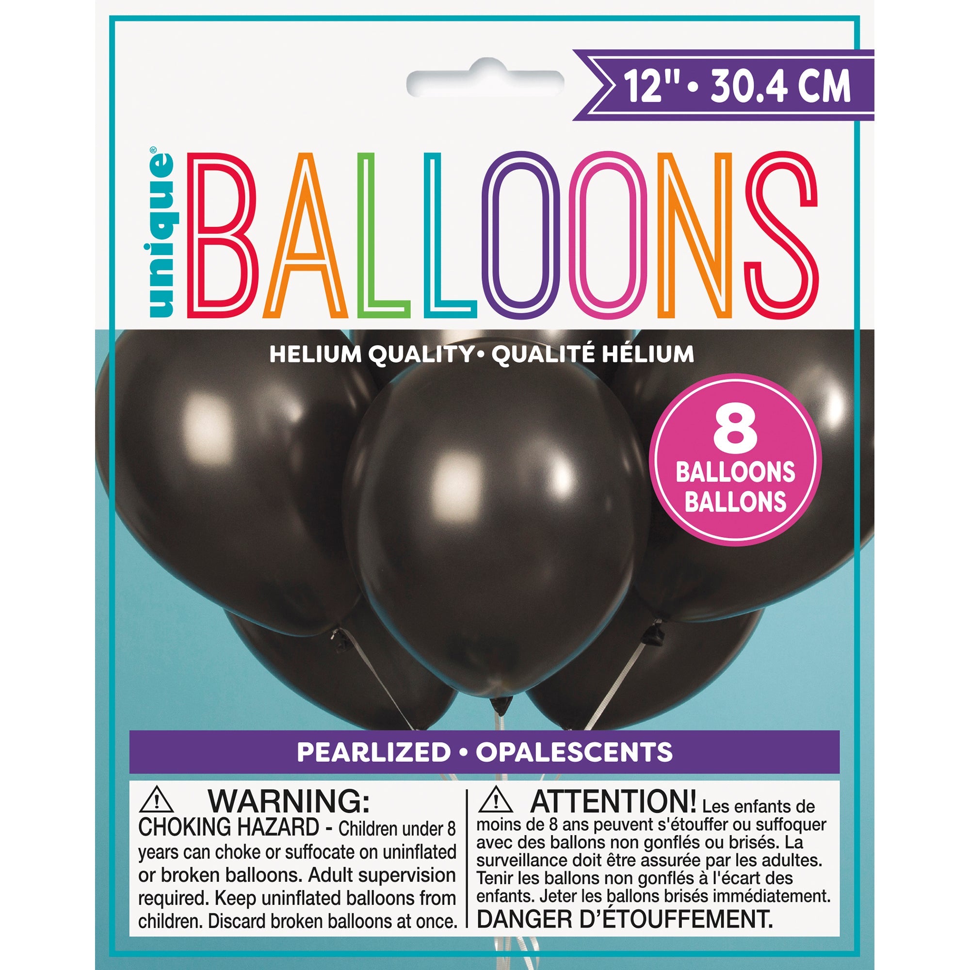 8 Latex Pearlized Balloons 12in Black