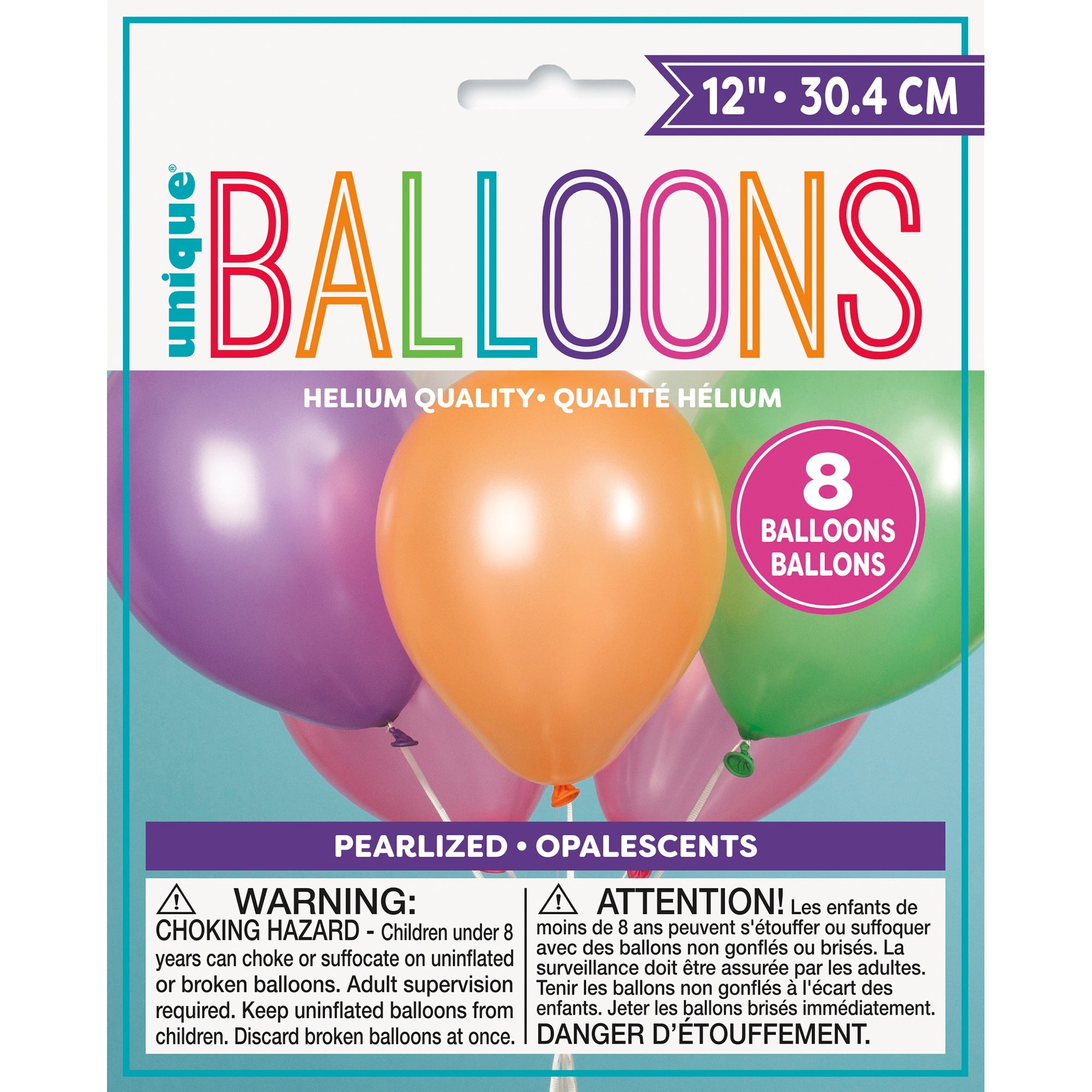 8 Latex Pearlized Balloons 12in Pastel Assorted