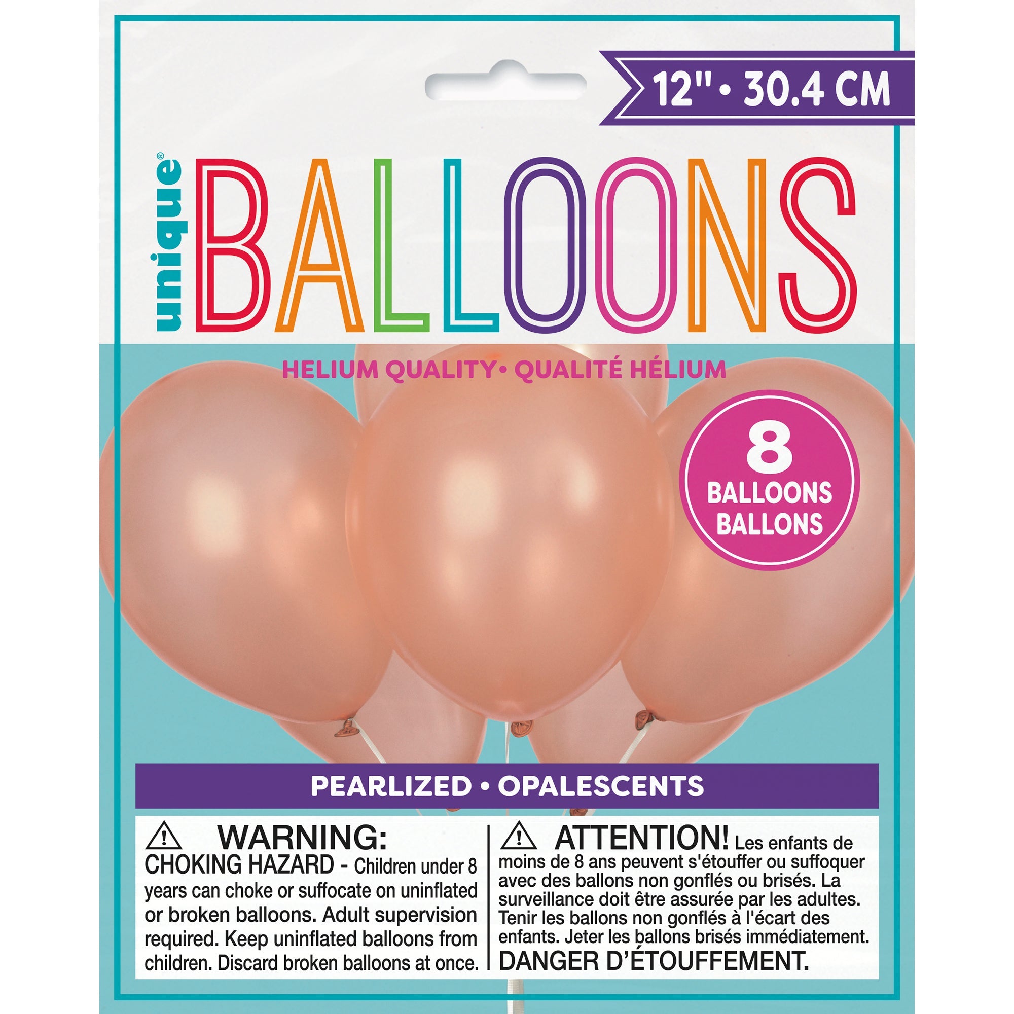 8 Latex Pearlized Balloons 12in Rose Gold