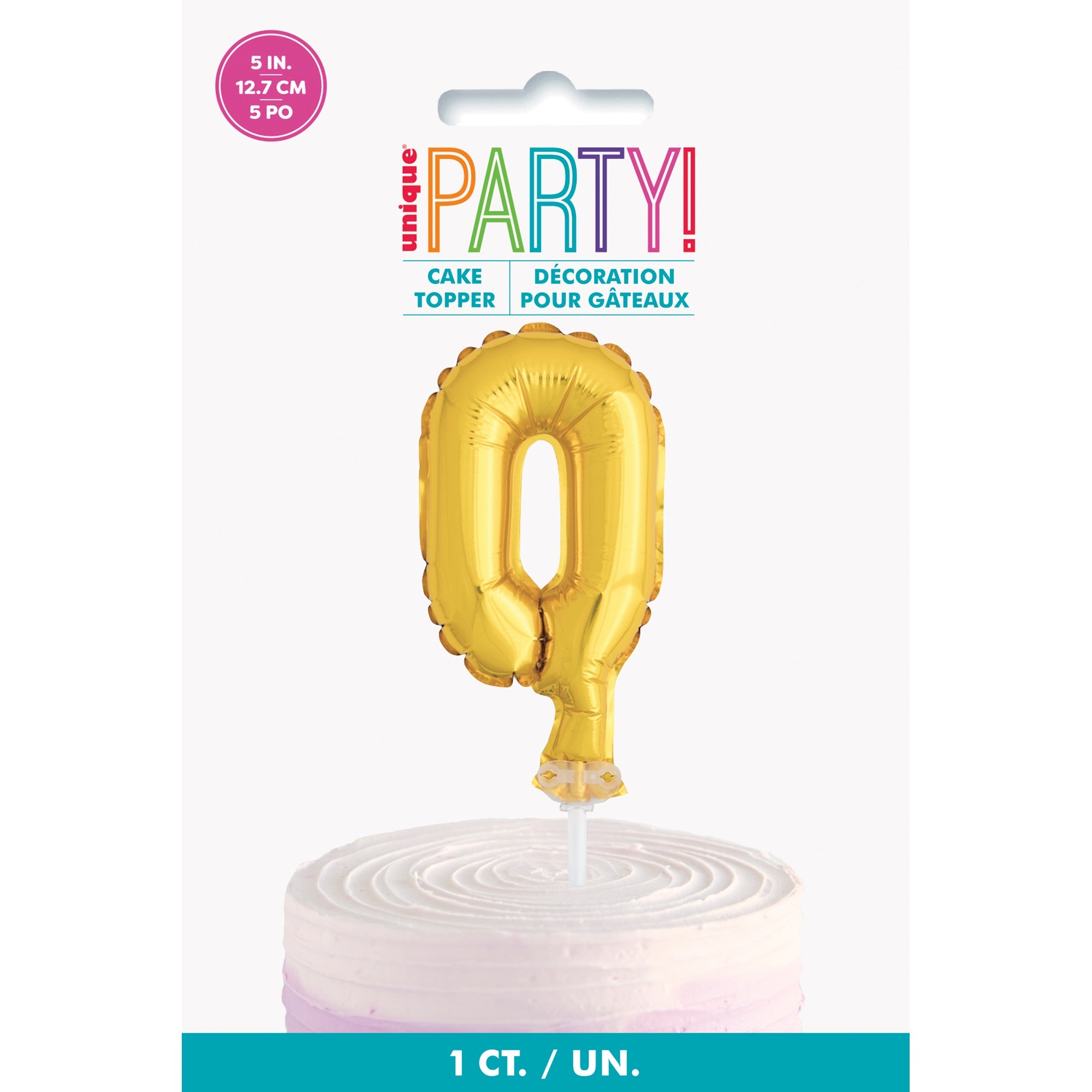 Age 0 Gold Numeral Foil Balloon Cake Topper 5in