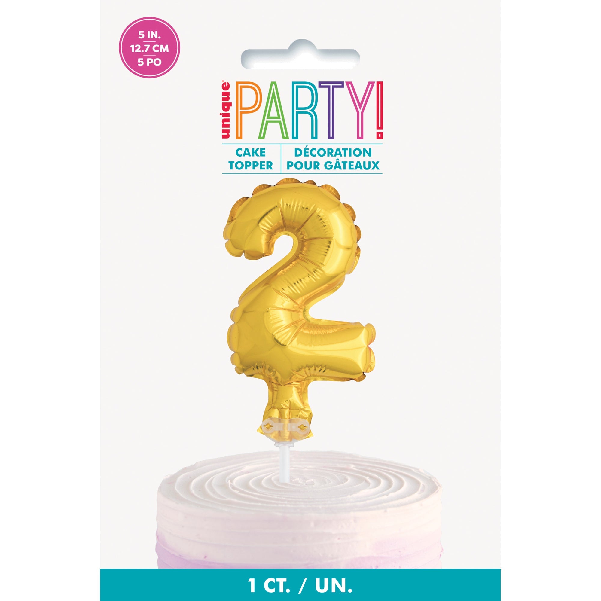 Age 2 Gold Numeral Foil Balloon Cake Topper 5in