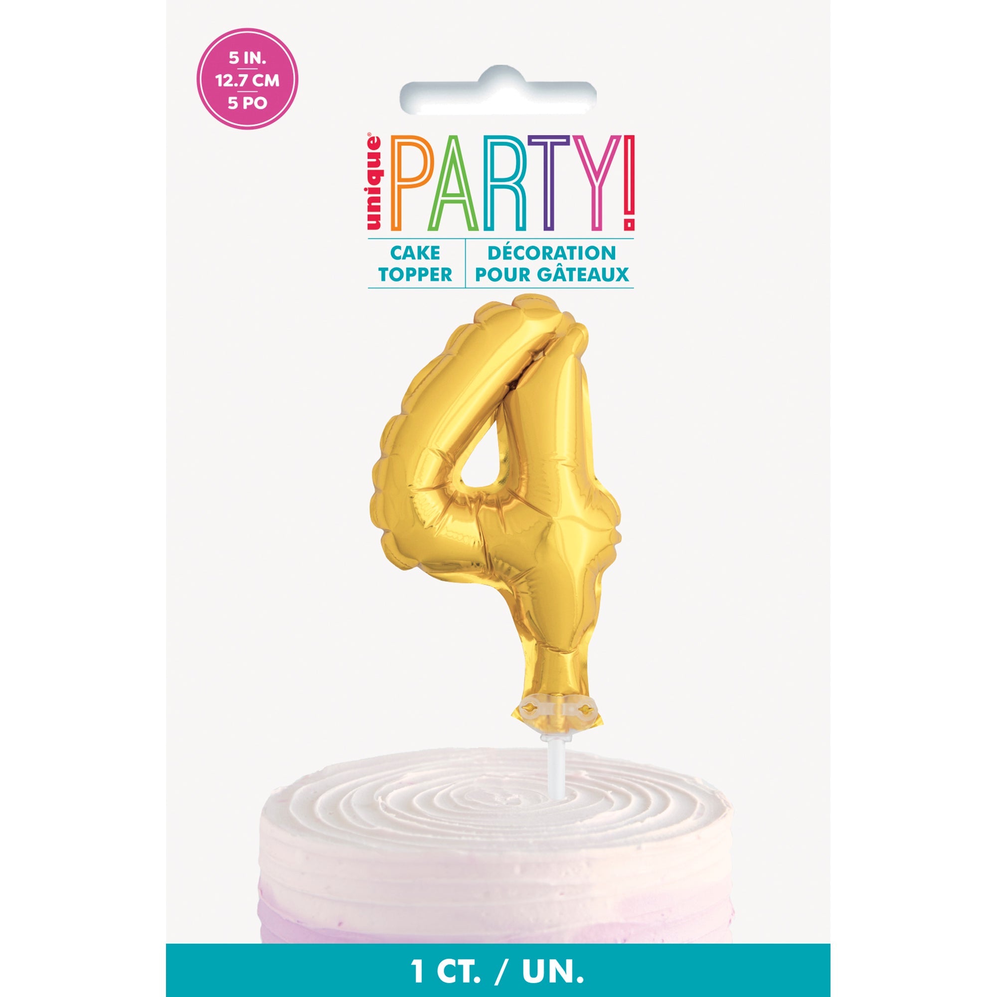 Age 4 Gold Numeral Foil Balloon Cake Topper 5in