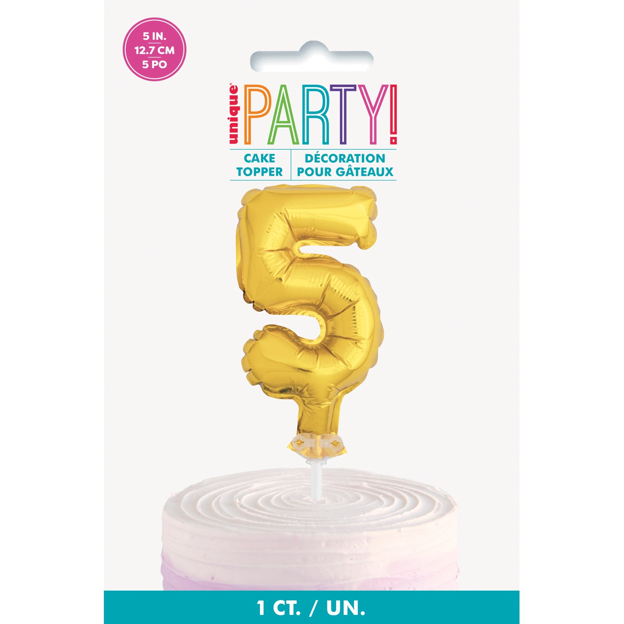 Age 5 Gold Numeral Foil Balloon Cake Topper 5in