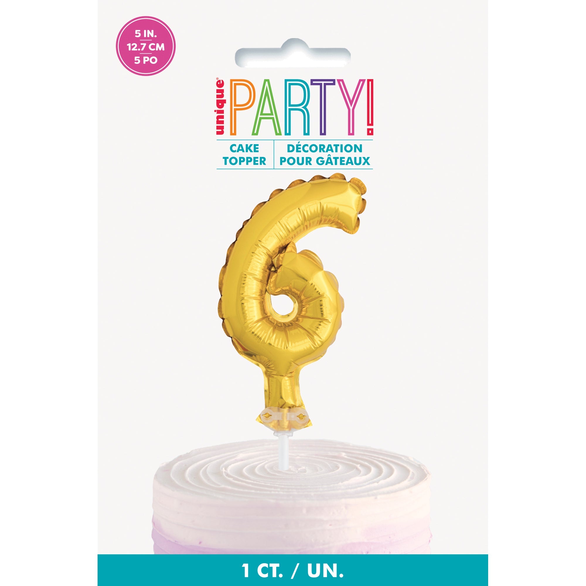 Age 6 Gold Numeral Foil Balloon Cake Topper 5in