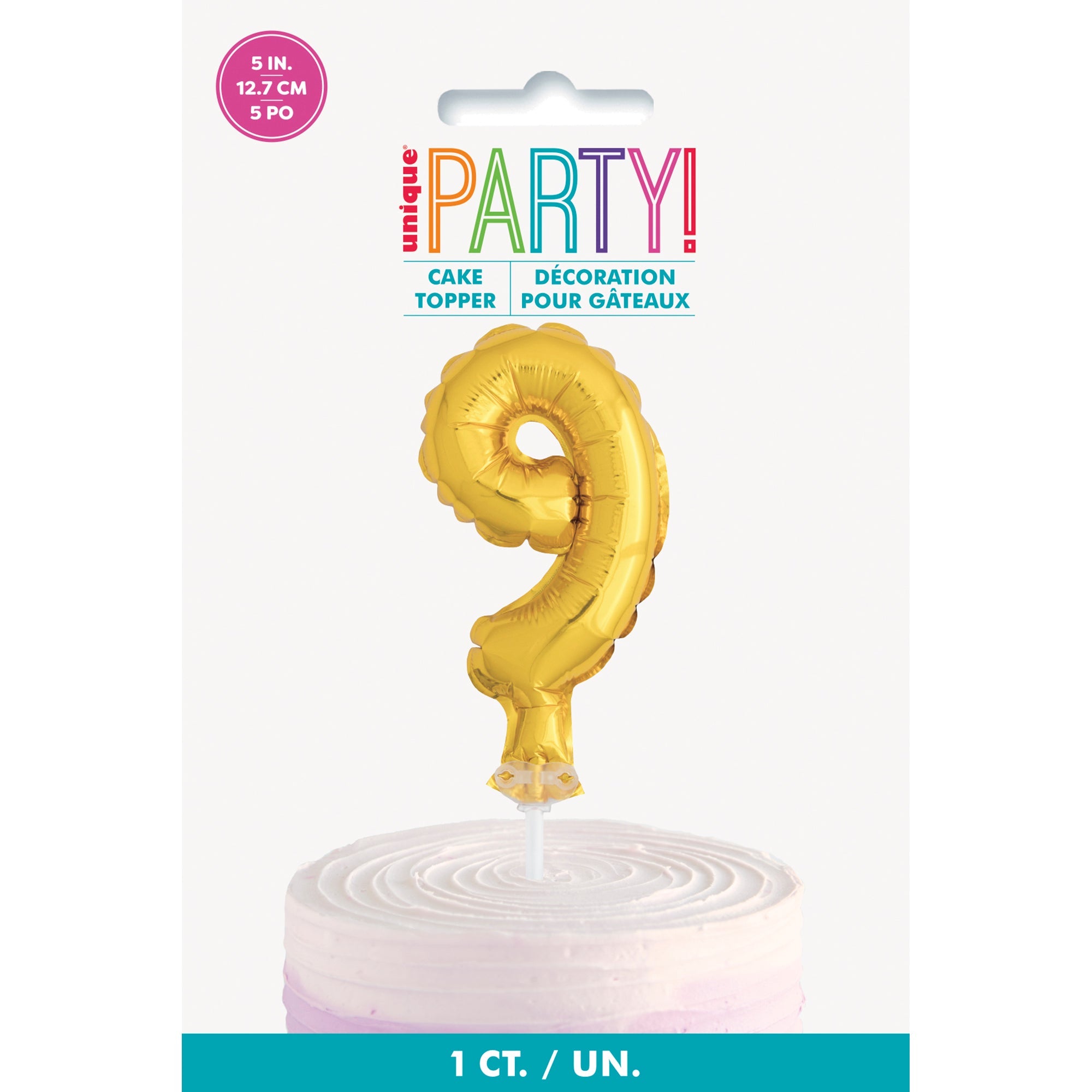Age 9 Gold Numeral Foil Balloon Cake Topper 5in