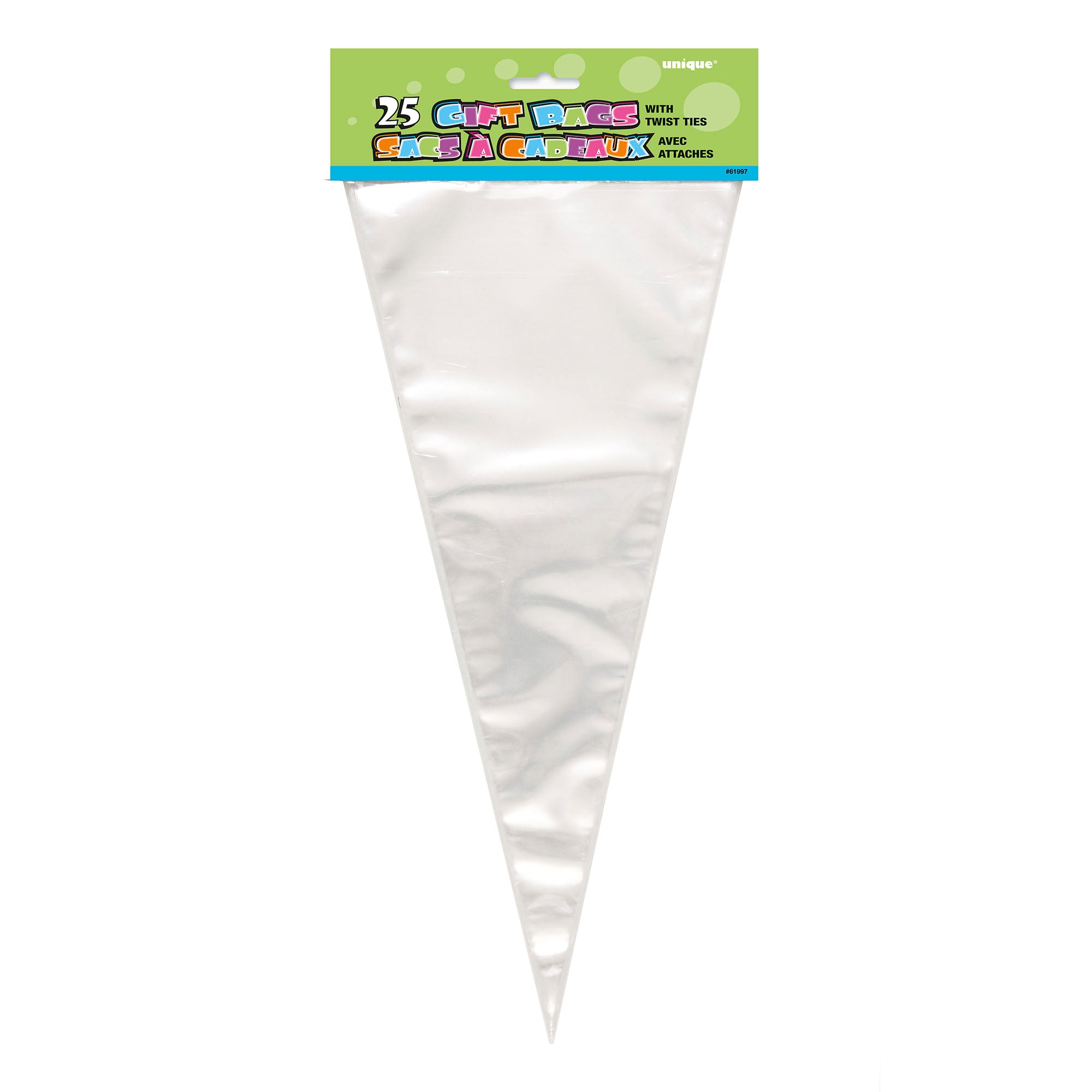 25 Cone Clear Cello Gift Bags with Twist Ties 15in