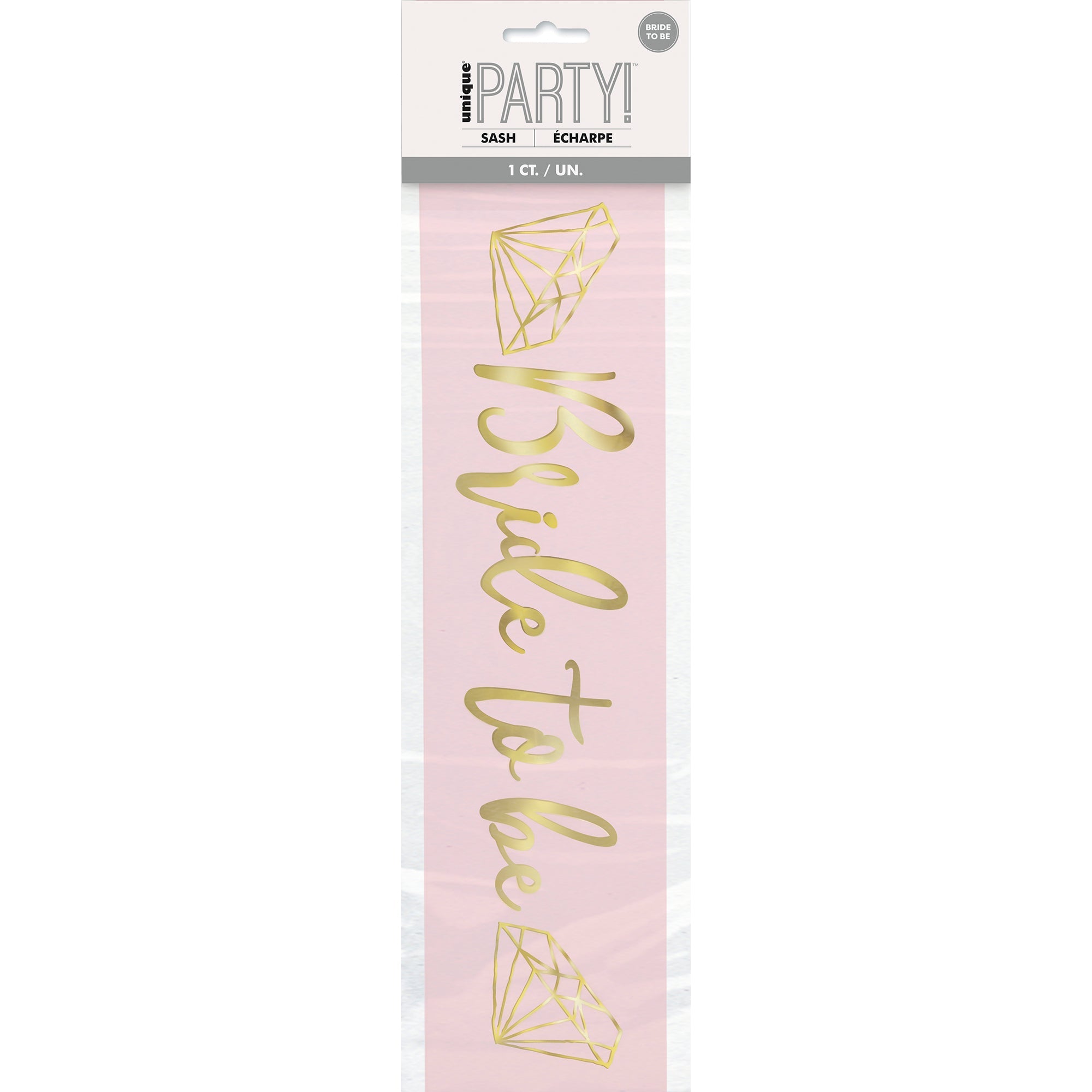 Pink Diamond Bride to Be Party Sash with Gold 30in