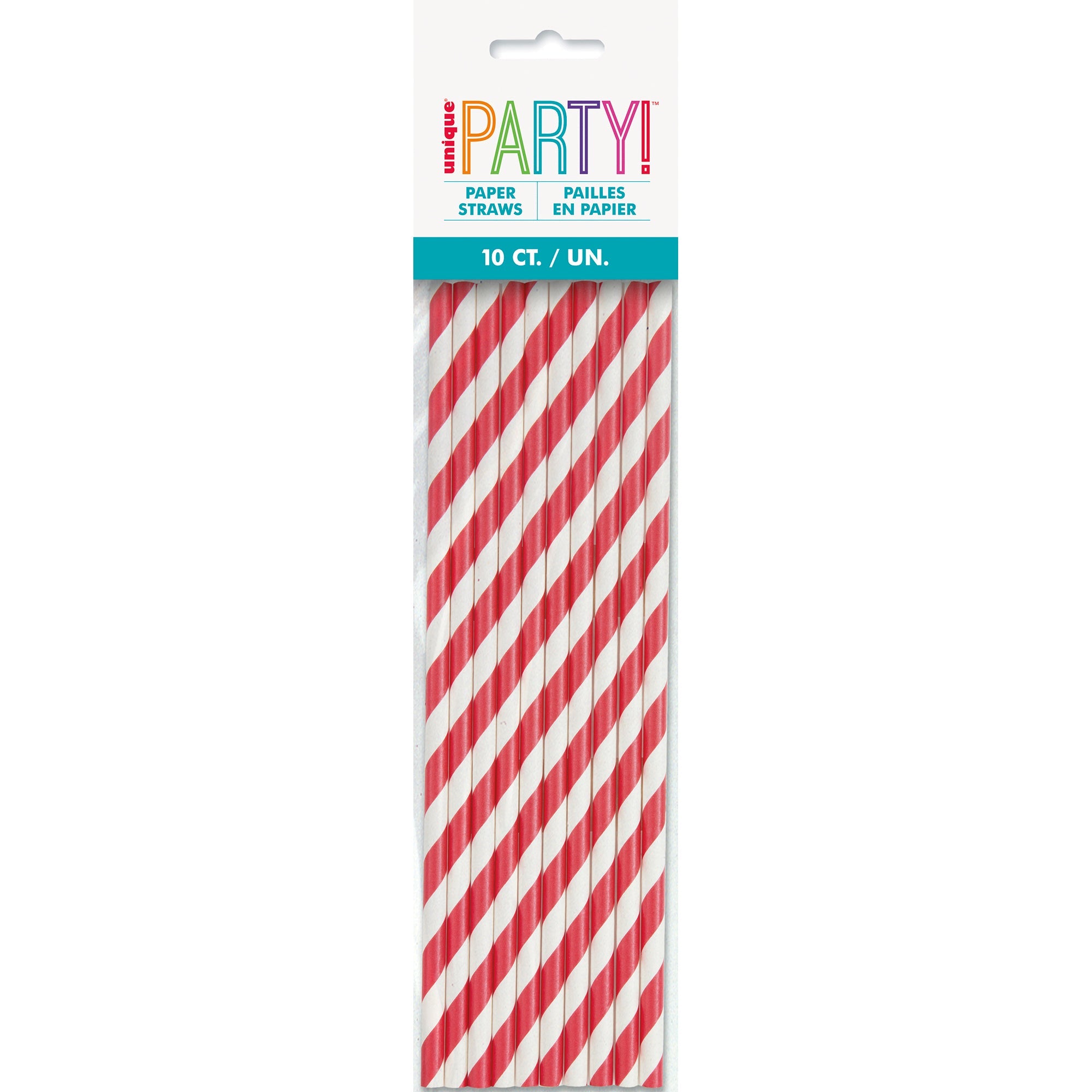 10 Paper Straws Red and White