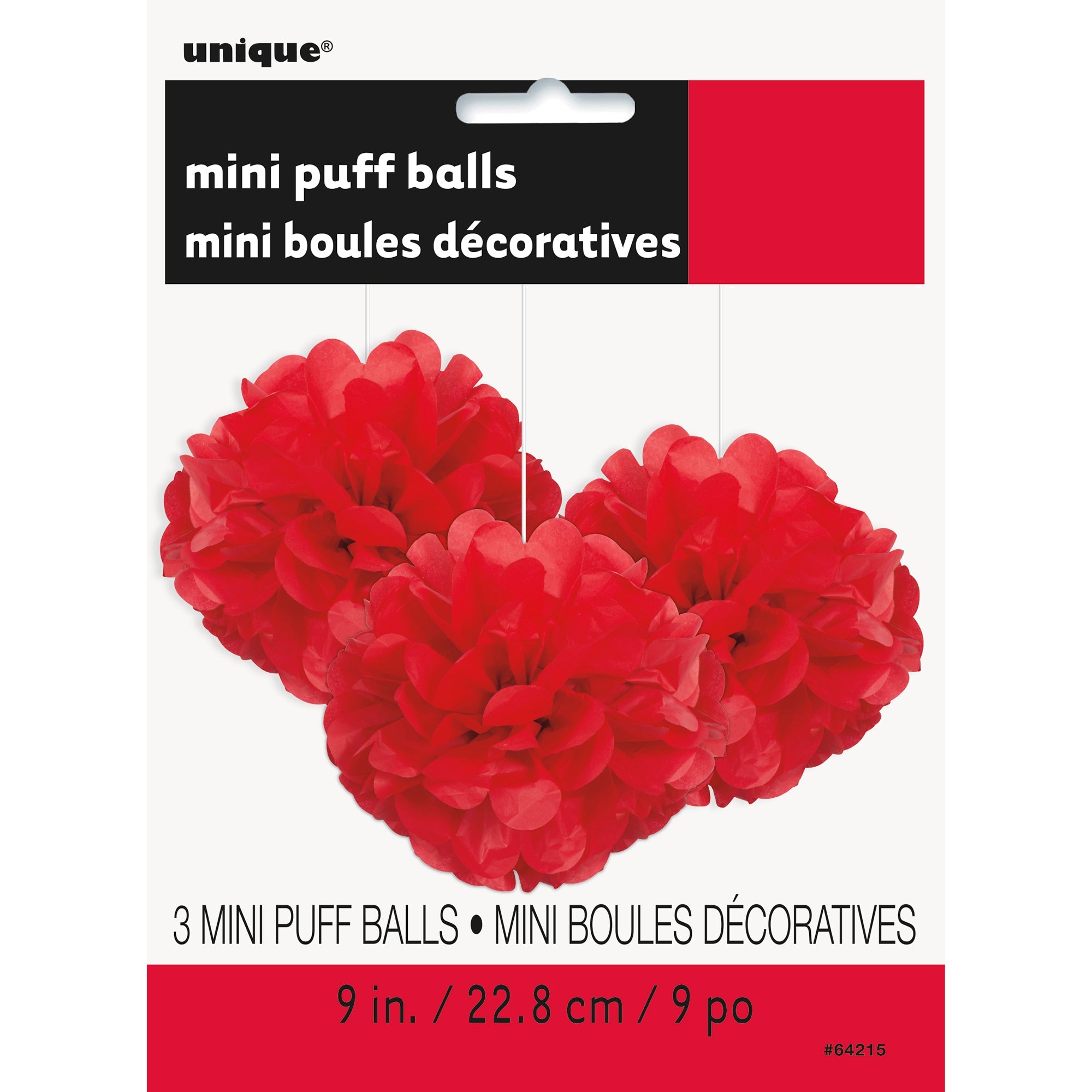 3 Mini Puff Balls Red Tissue 9in