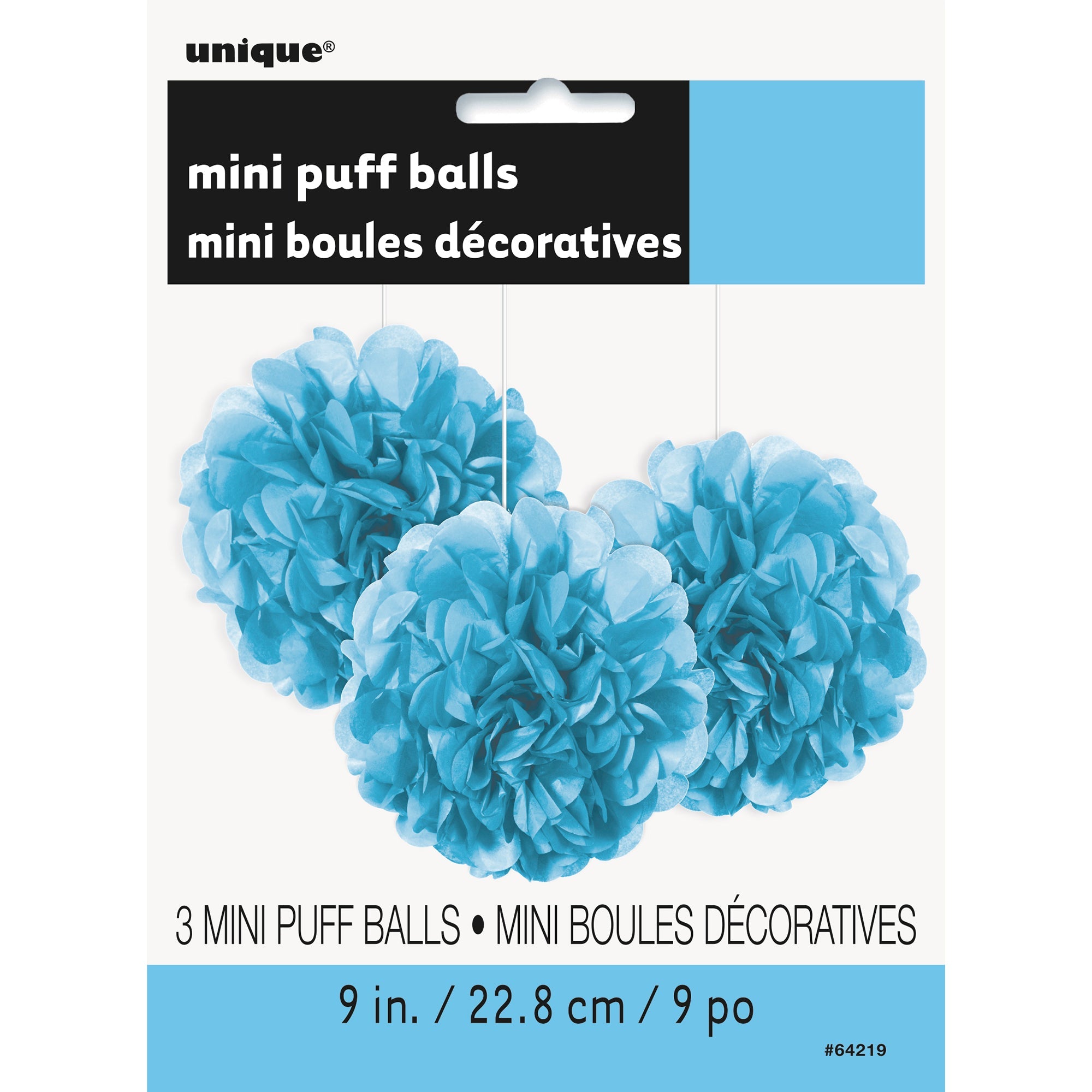 3 Mini Puff Balls Powder Blue Tissue 9in