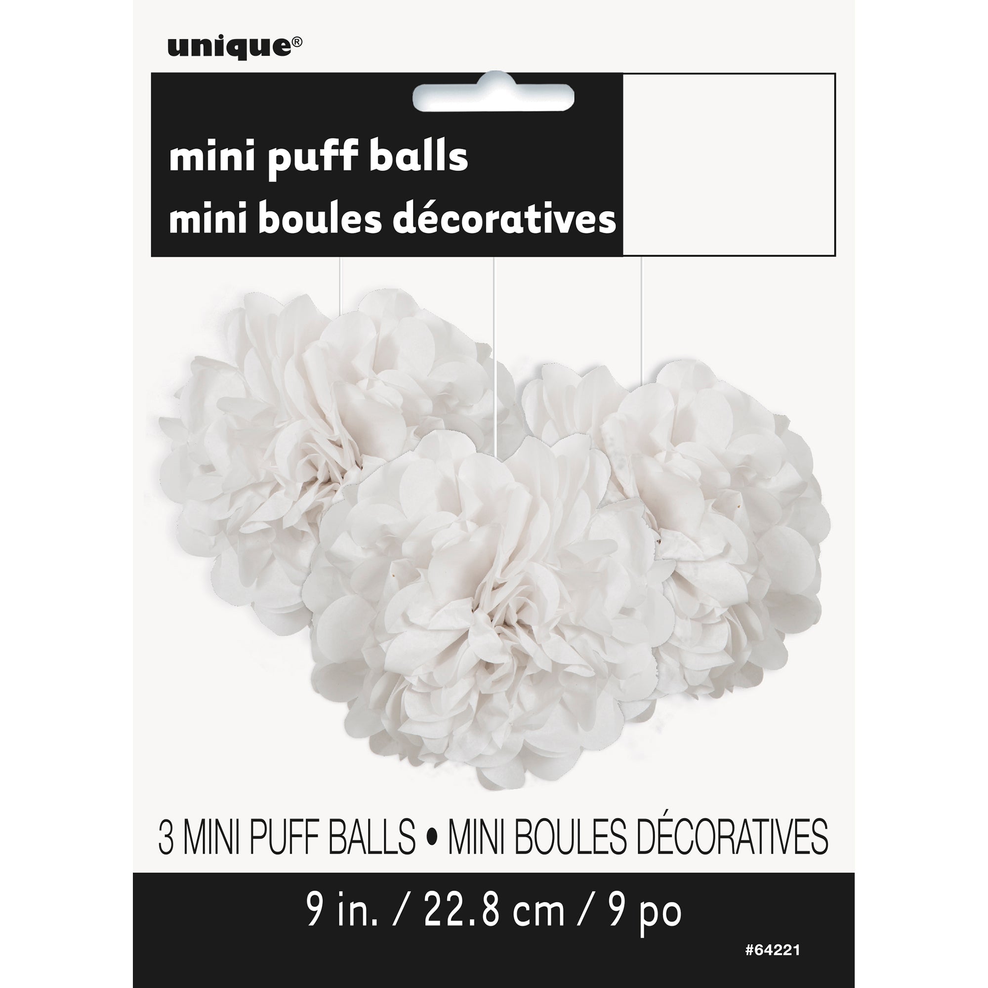 3 Mini Puff Balls White Tissue 9in