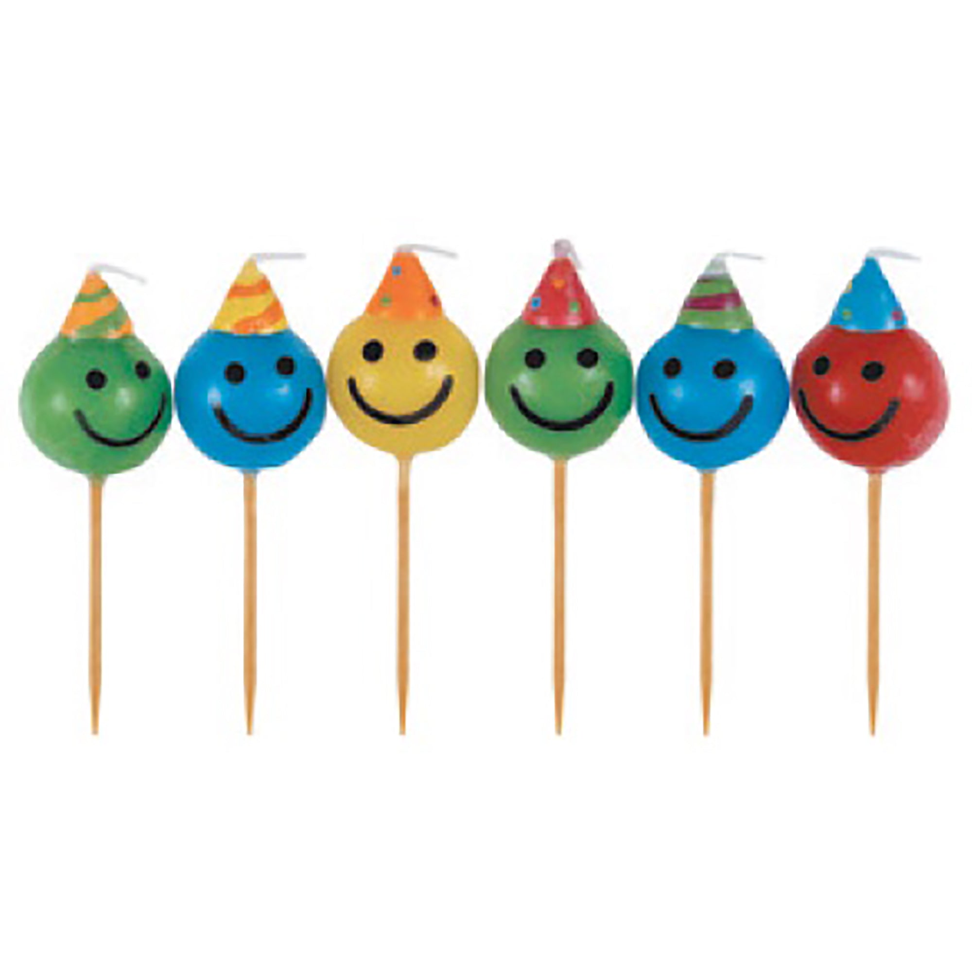 6 Face Pick Birthday Candles Assorted Colors 2.75in