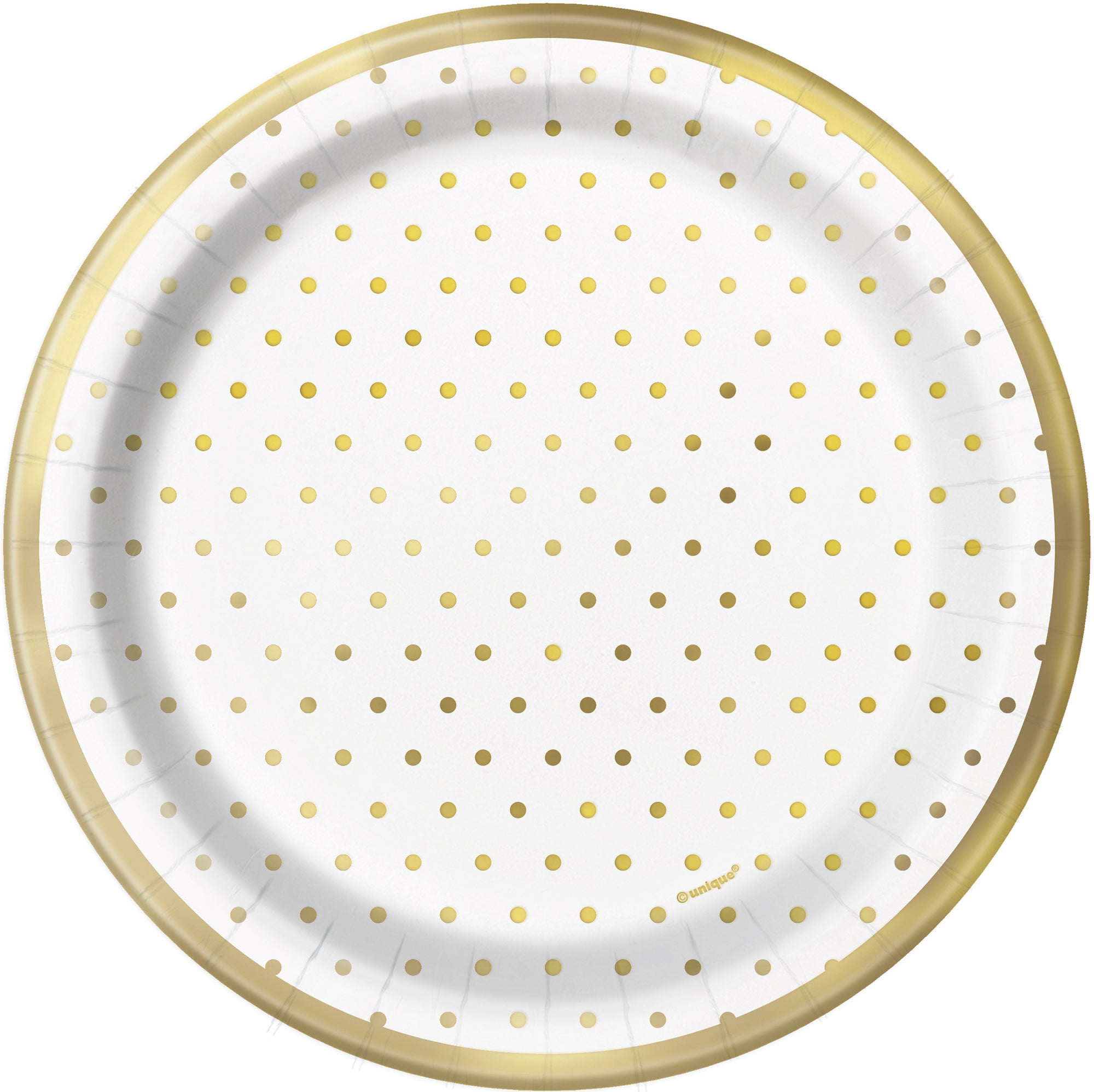 Elegant Gold Dots 8 Round Paper Plates 7in