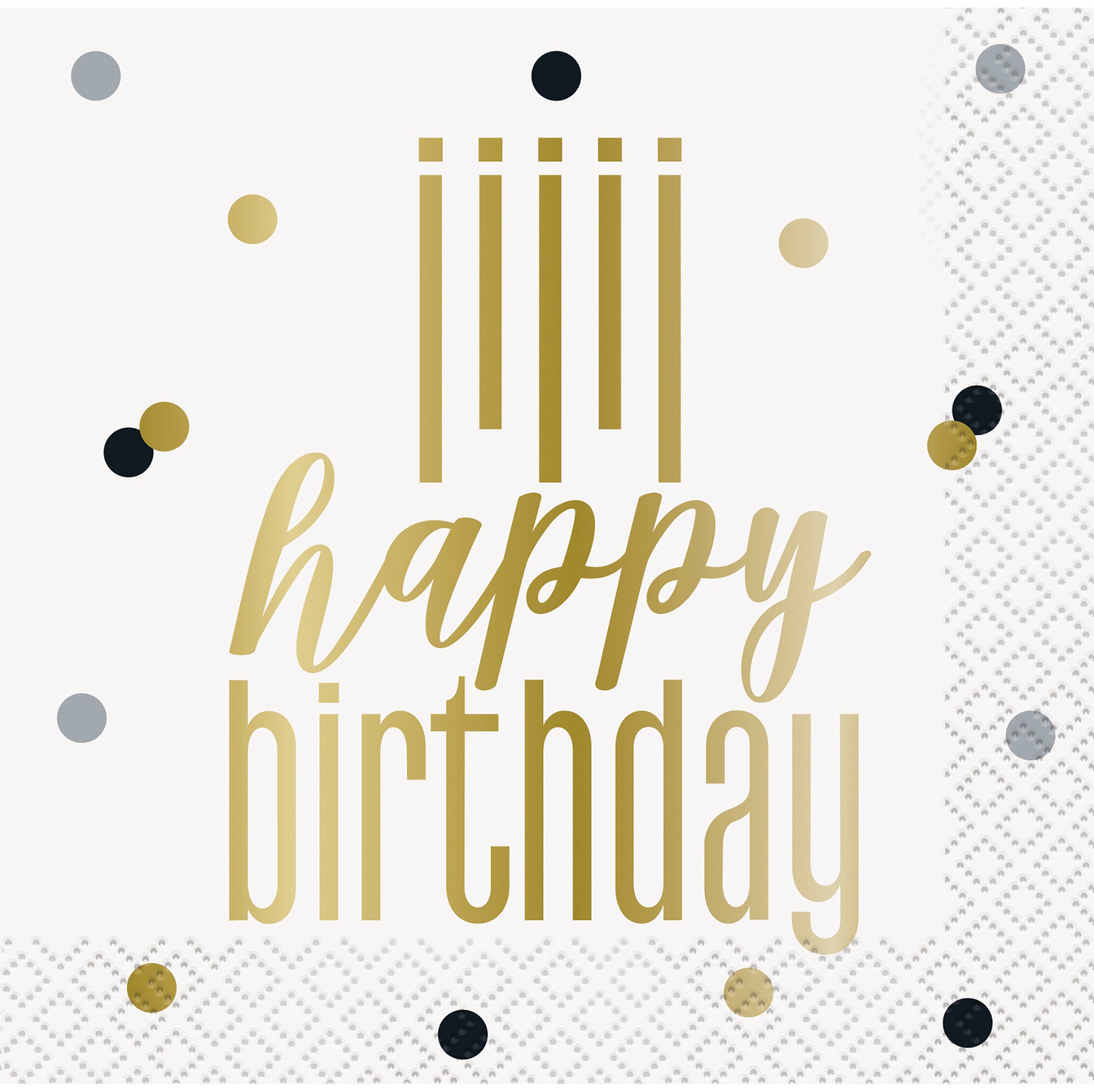 Metallic Happy Birthday 16 Beverage Napkins 9.75x9.75in