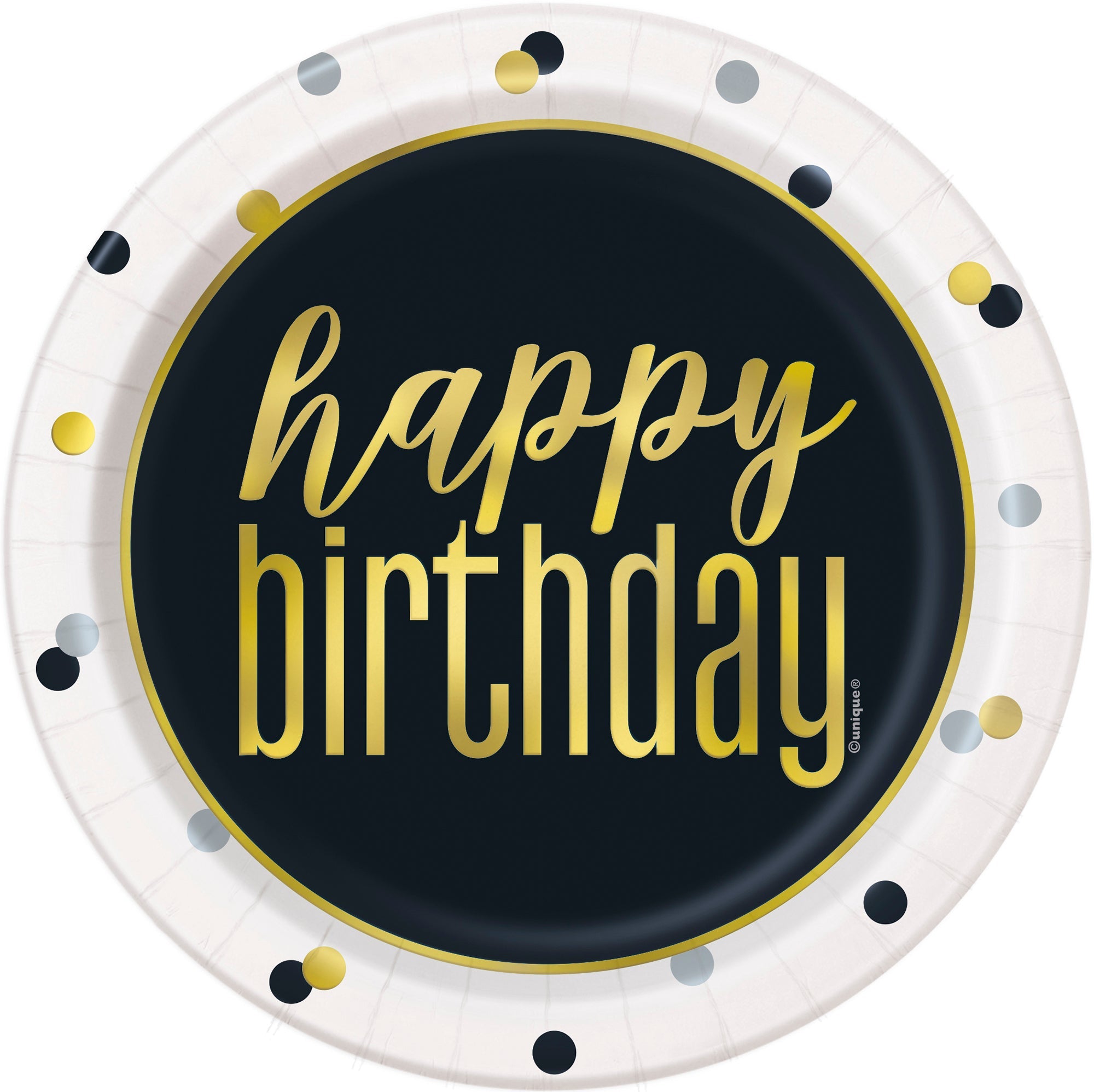 Metallic Happy Birthday 8 Round Paper Plates 7in