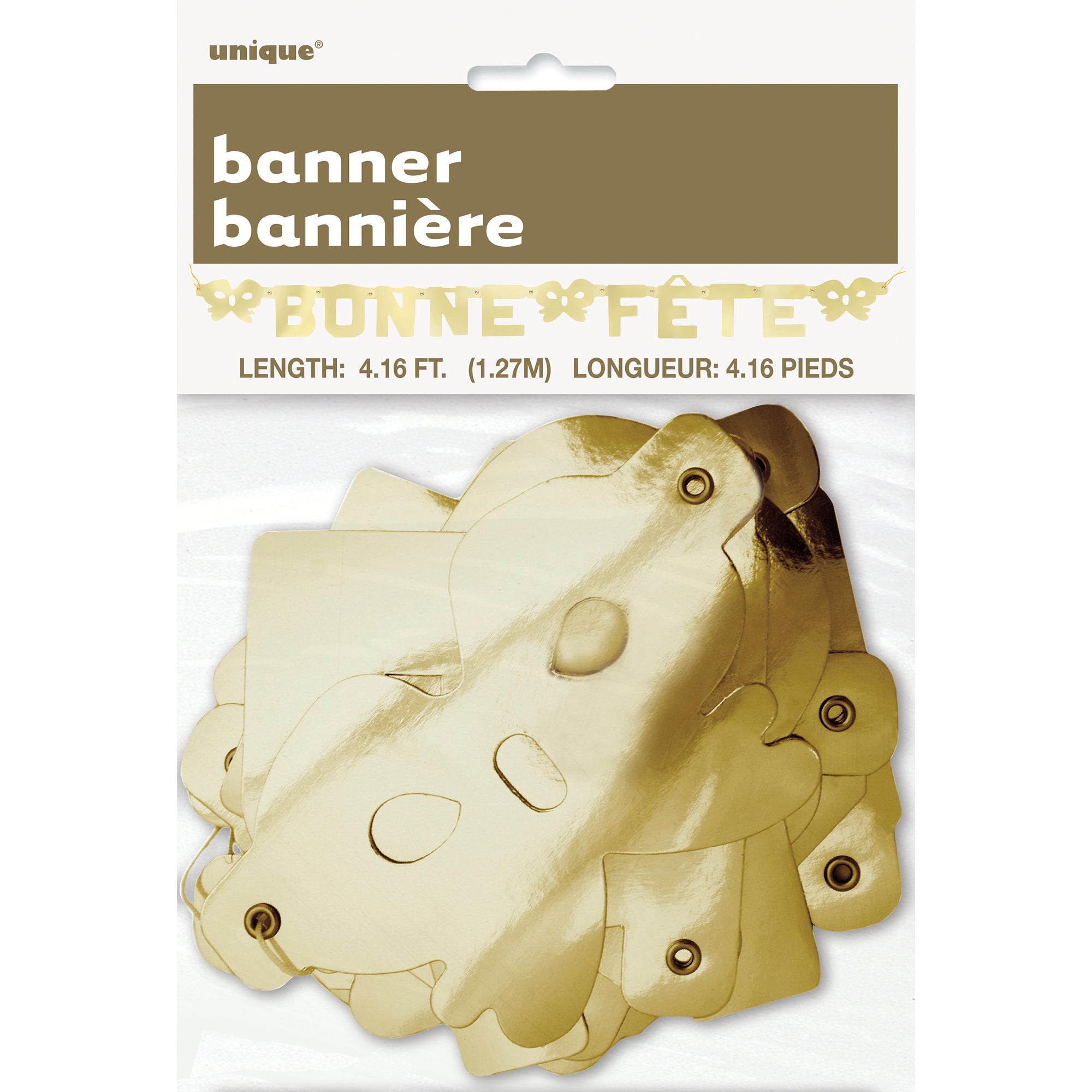 Jointed Paper Banner Bonne F�te  Gold 4.16ft