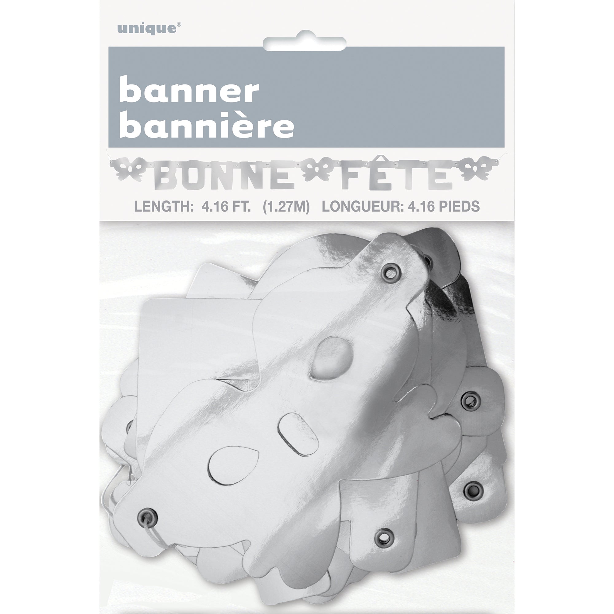 Jointed Paper Banner Bonne F�te Silver 4.16ft