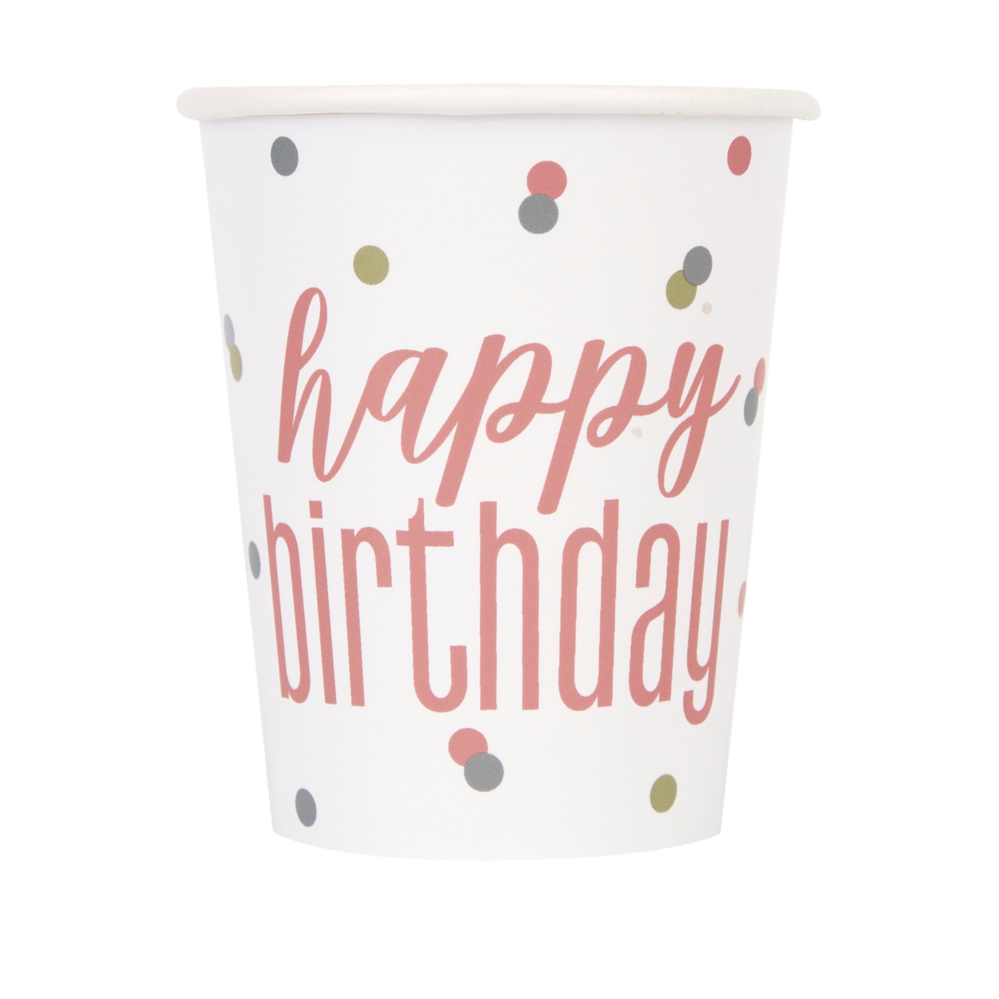 Happy Birthday Pink 8 Paper Cups 9oz