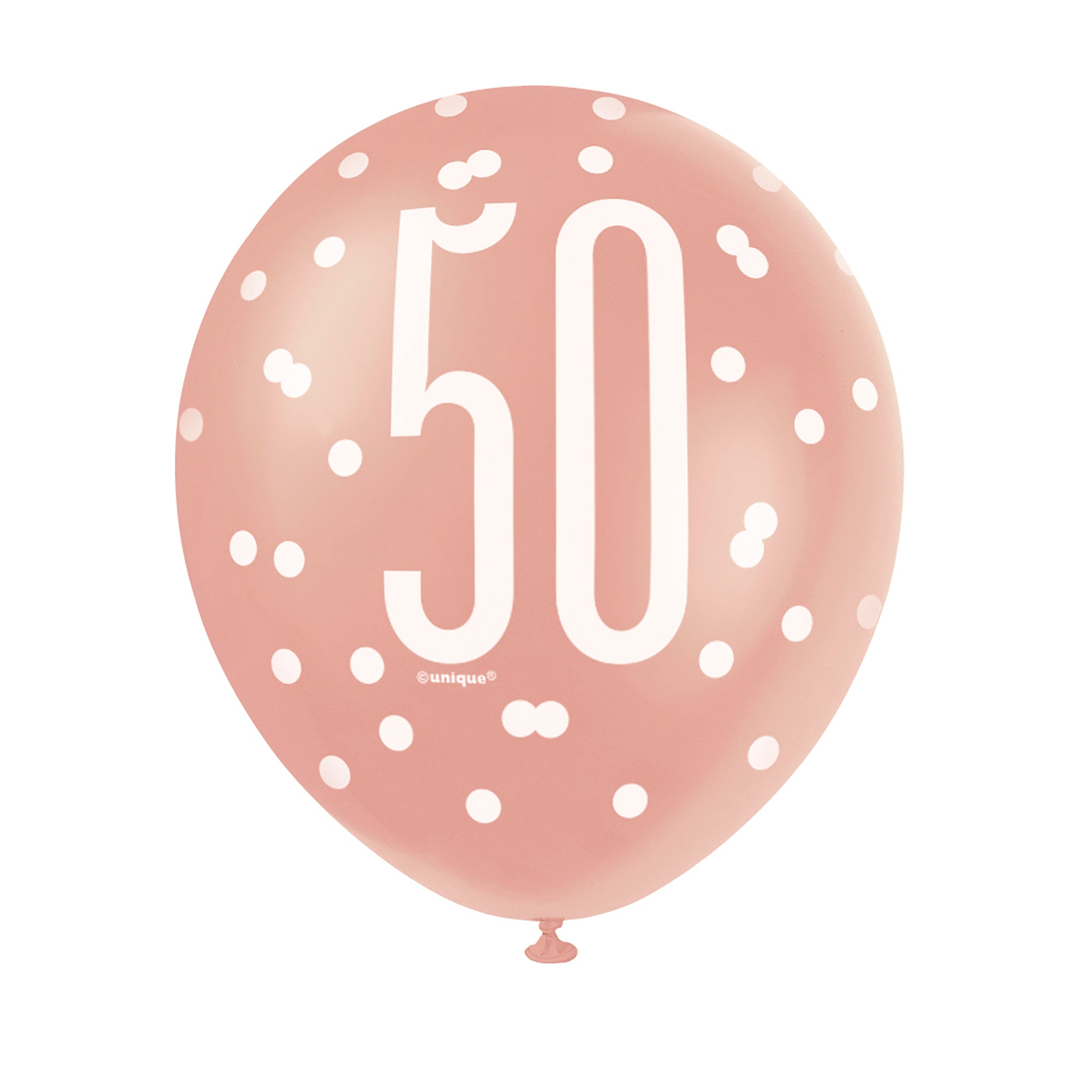 Age 50 6 Printed Latex Balloons 12in Pink and White