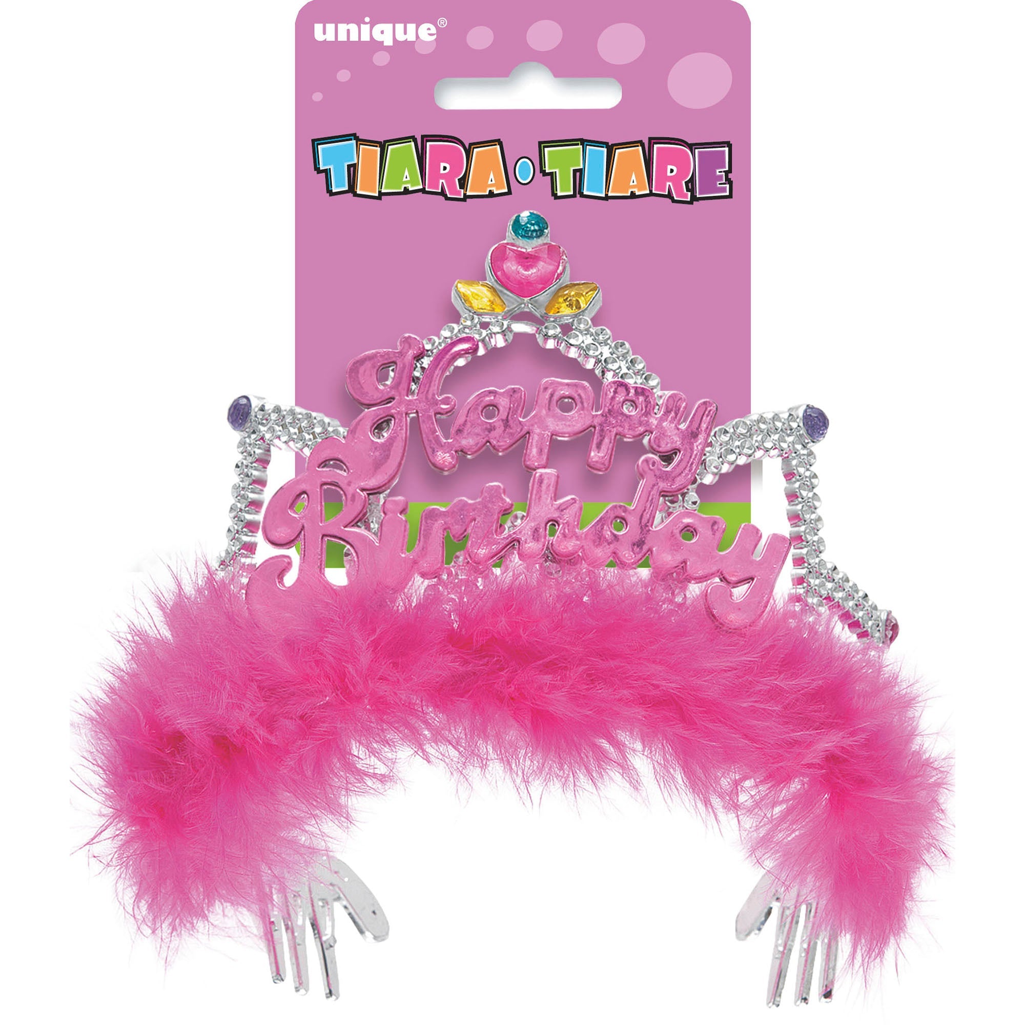 Happy Birthday Plastic Tiara with Feathers