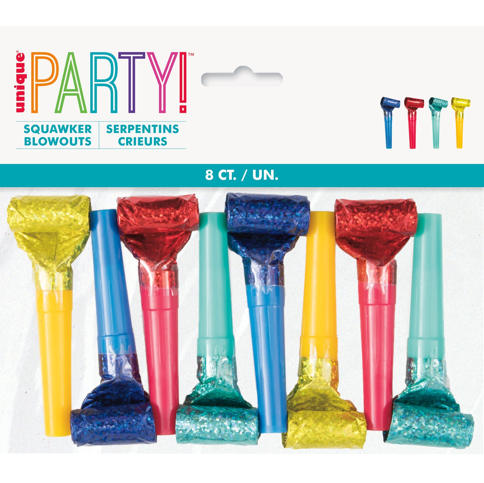 8 Prismatic Squawkers Blowouts Assorted 3.5in