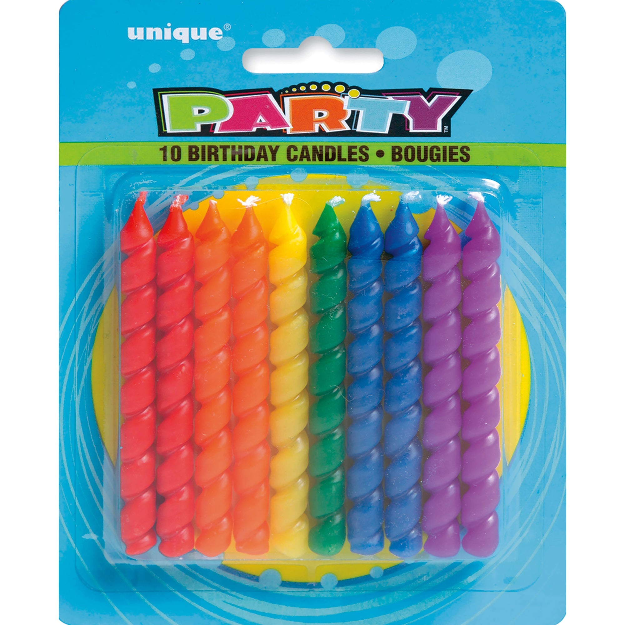 10 Rainbow Spiral Candles 3in