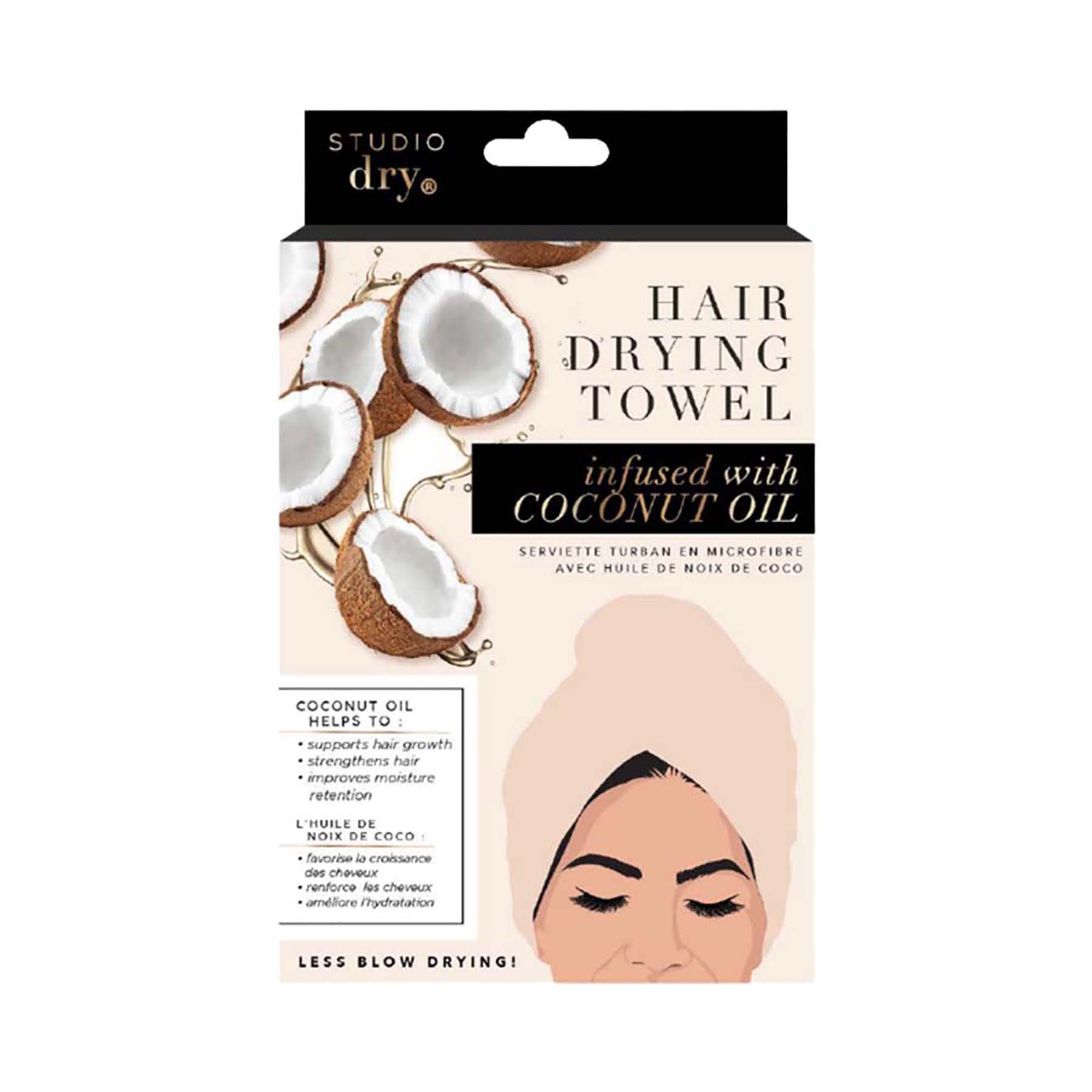 Studio Dry Turban Hair Towel Infused with Coconut Oil - White - 100% Polyester