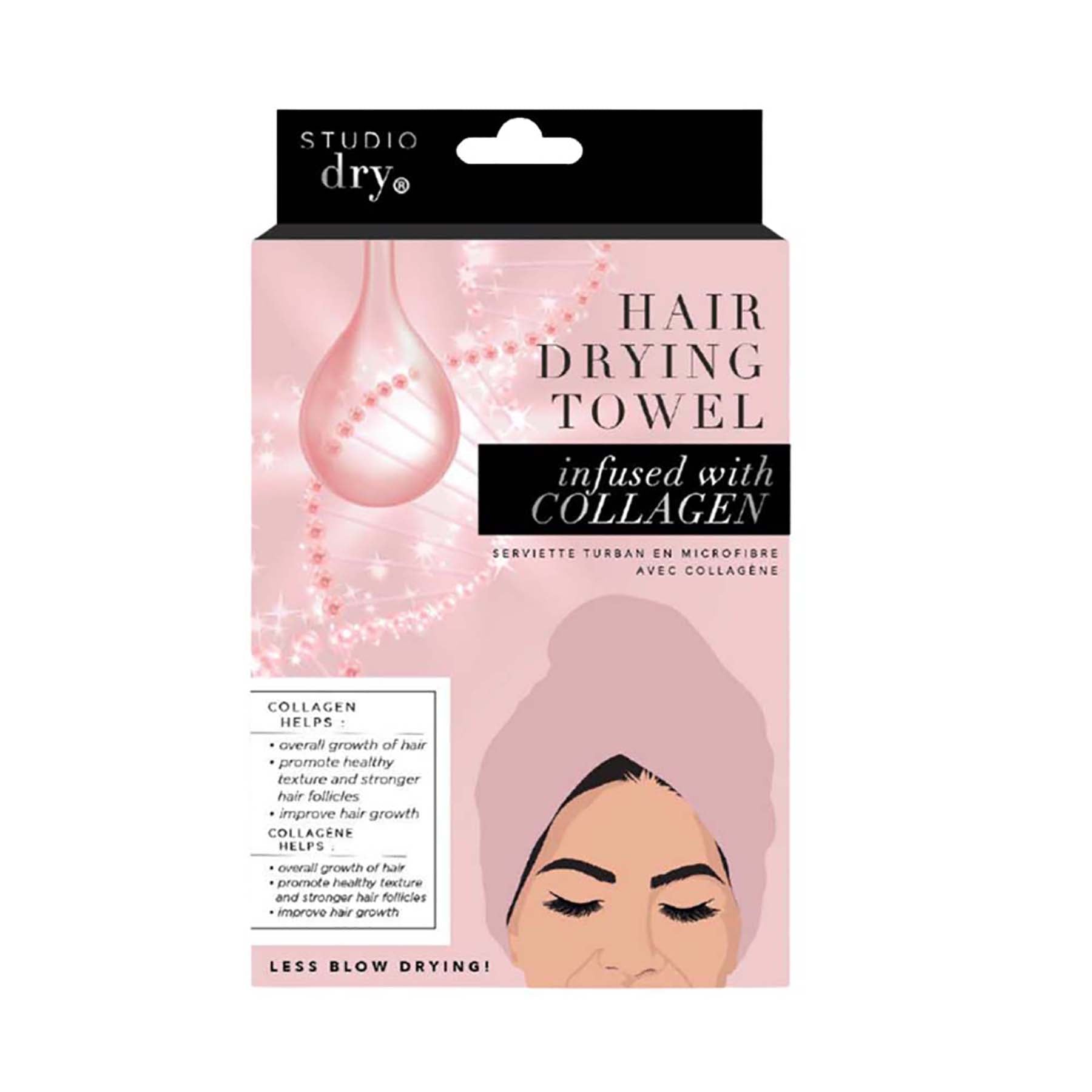 Studio Dry Turban Hair Towel Infused with Collagen - Pink - 100% Polyester
