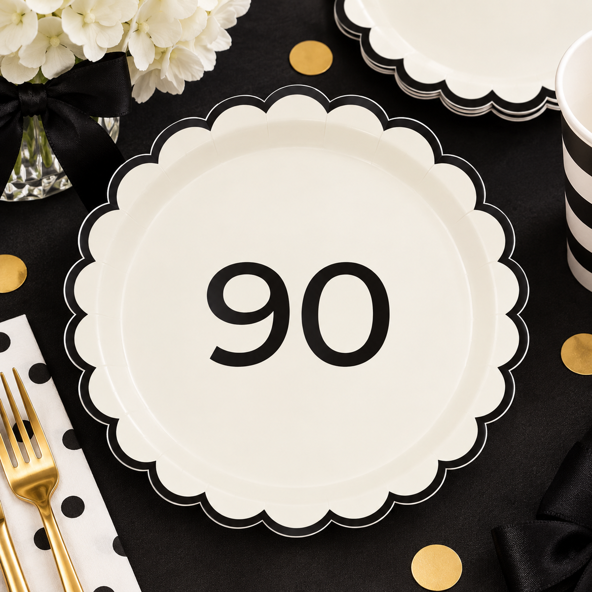 Oui Party Chic 90th Birthday 8 Paper Plates 9in