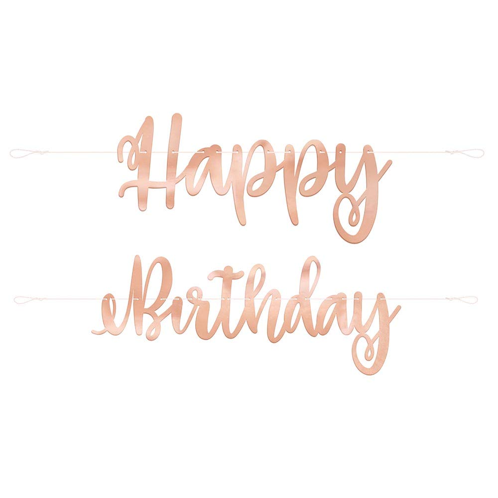 Happy Birthday Bannière en Carton sur Corde Rose Or 7pi