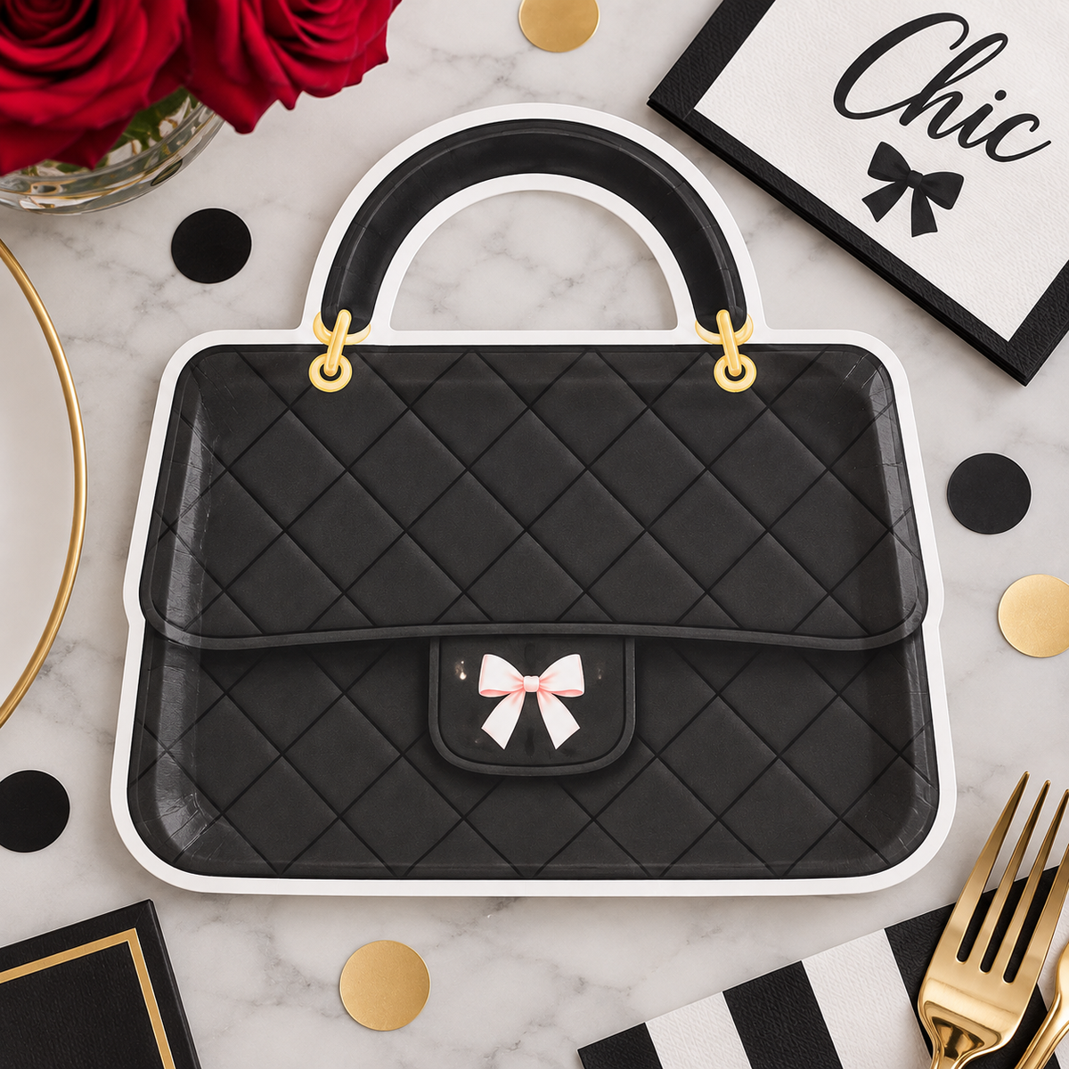Oui Party Chic Handbag 8 Paper Plates 9in