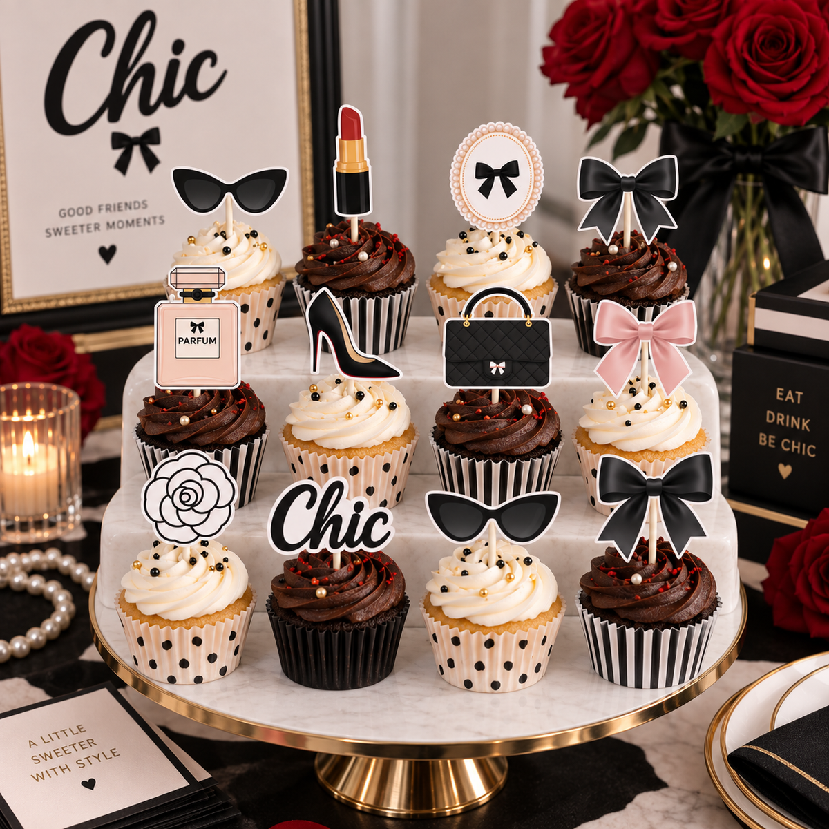 Oui Party Chic 12 décorations à petits gâteaux (1.5po x 1.5po)