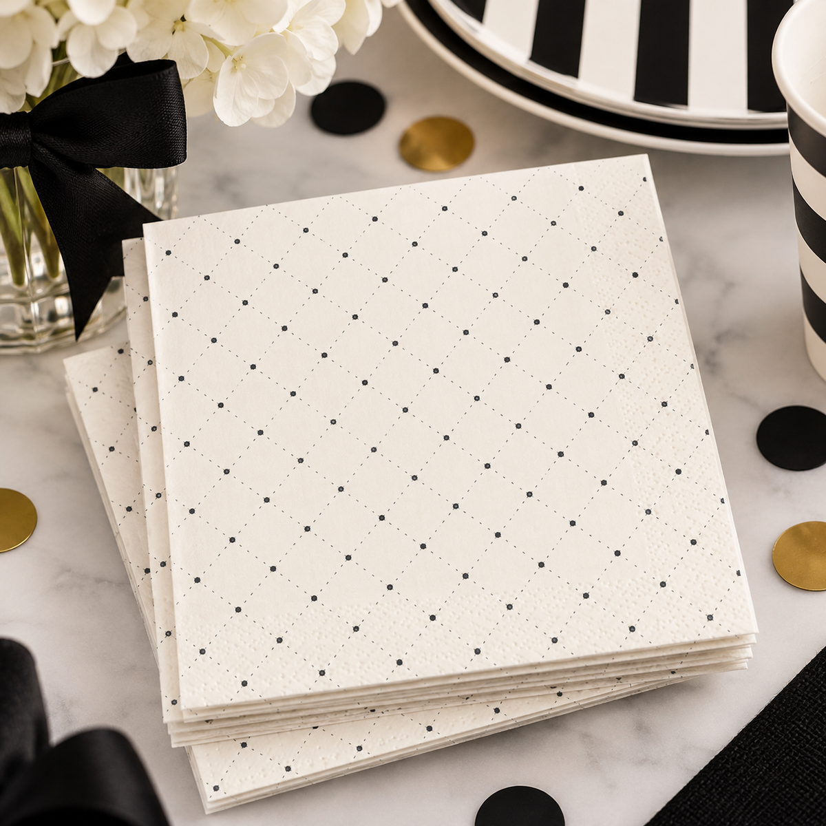 Oui Party Chic Polka Dot 16 Luncheon Napkins 3-Ply