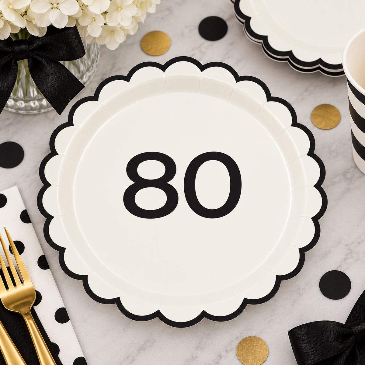 Oui Party Chic 80th Birthday 8 Paper Plates 9in