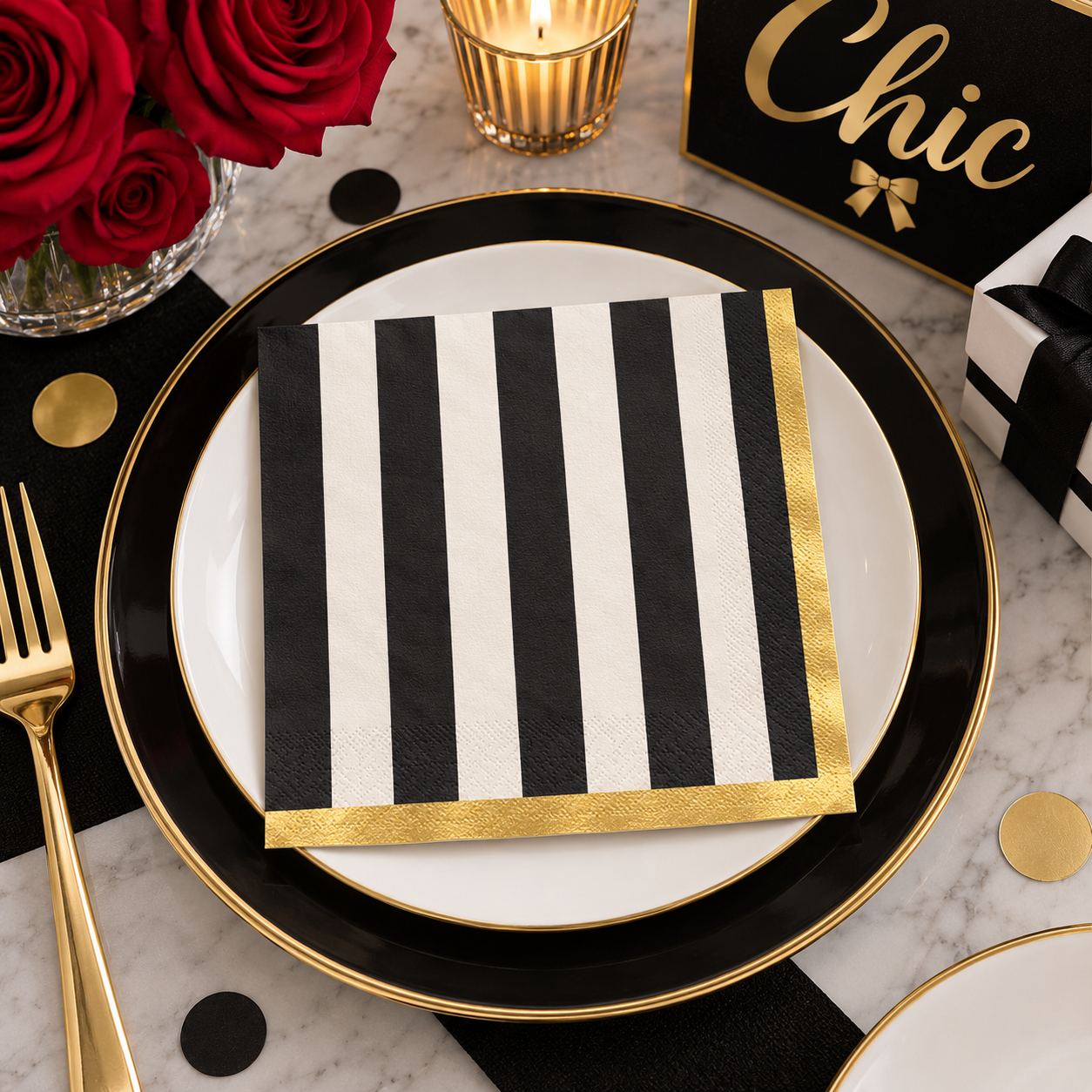 Oui Party Chic rayée 16 serviettes de table 3 plis