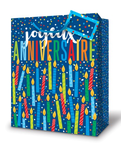 MillBrook Studio - Large Gift Bag Candle Joyeux Anniversaire French 12.75" x 5.38" x 10.38"