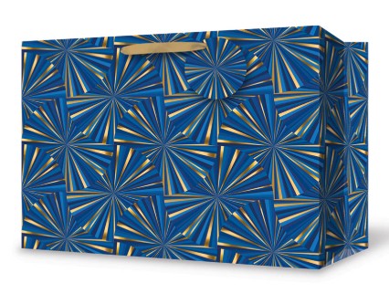 Rosedale Gift Bag - Birthday Blue and Gold Horizontal Large 12.75W x10.38H x5.38D in