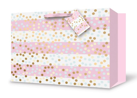 Rosedale Gift Bag - Pink Stripes and Dots Horizontal Medium 9W x7H x4D in 
