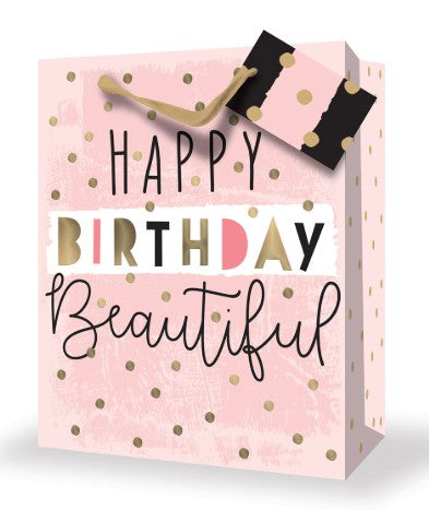 Rosedale Gift Bag - Happy Birthday Beautiful Large 10.5W x12.75H x 5.5D in 