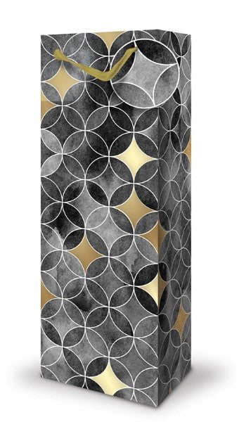 Rosedale Bottle Gift Bag - Black with Foil 4.75W x14.25H x3.1D in 