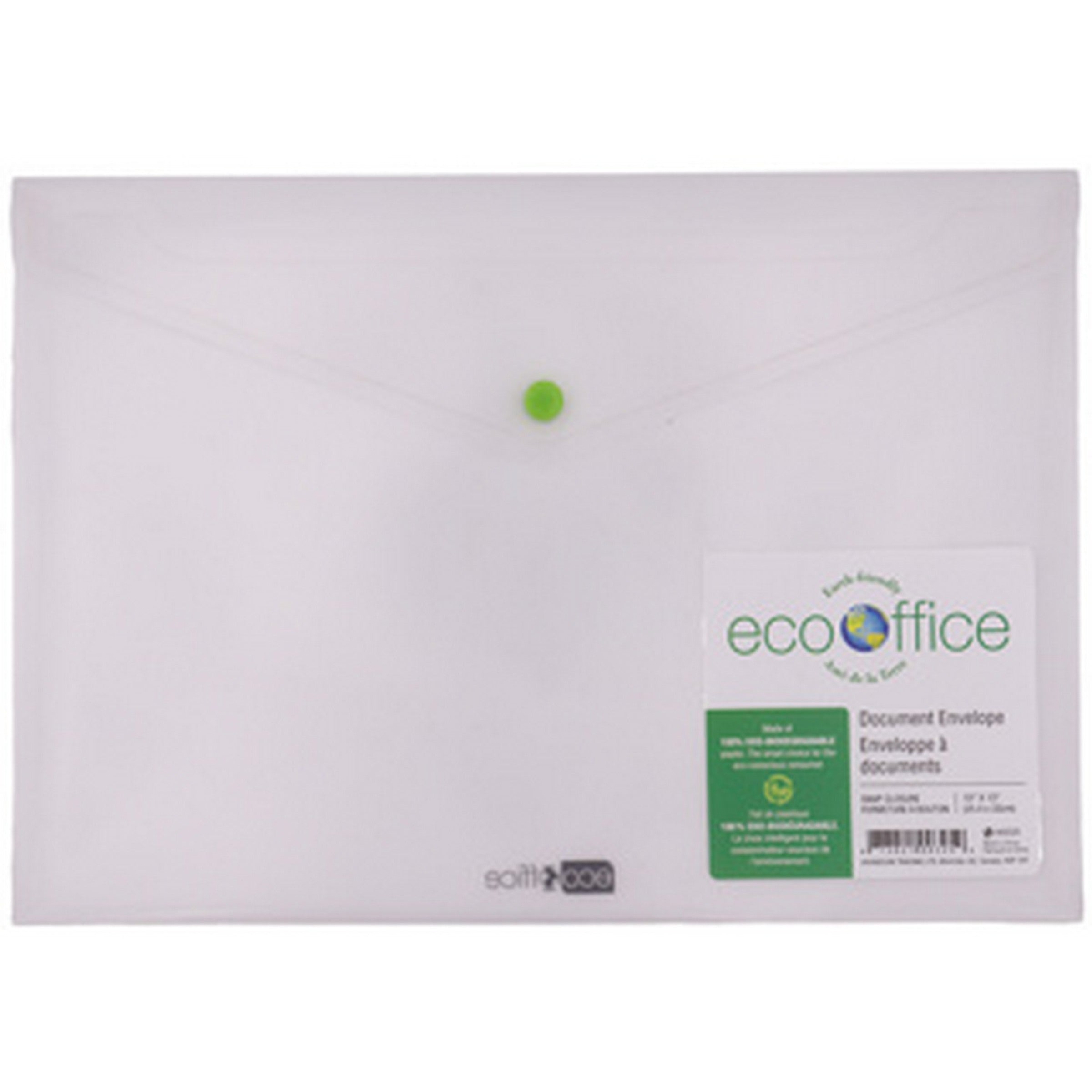 EcoOffice Enveloppe à Bouton en Plastique Transparent - Format Lettre