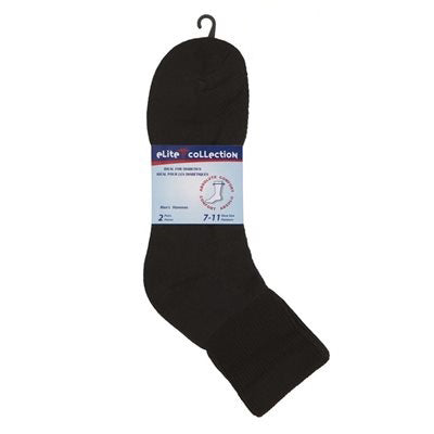 Elite Collection 2 Pairs Black Socks Men 10-13 - Ideal for Diabetics - 85% Cotton 15% Polyester